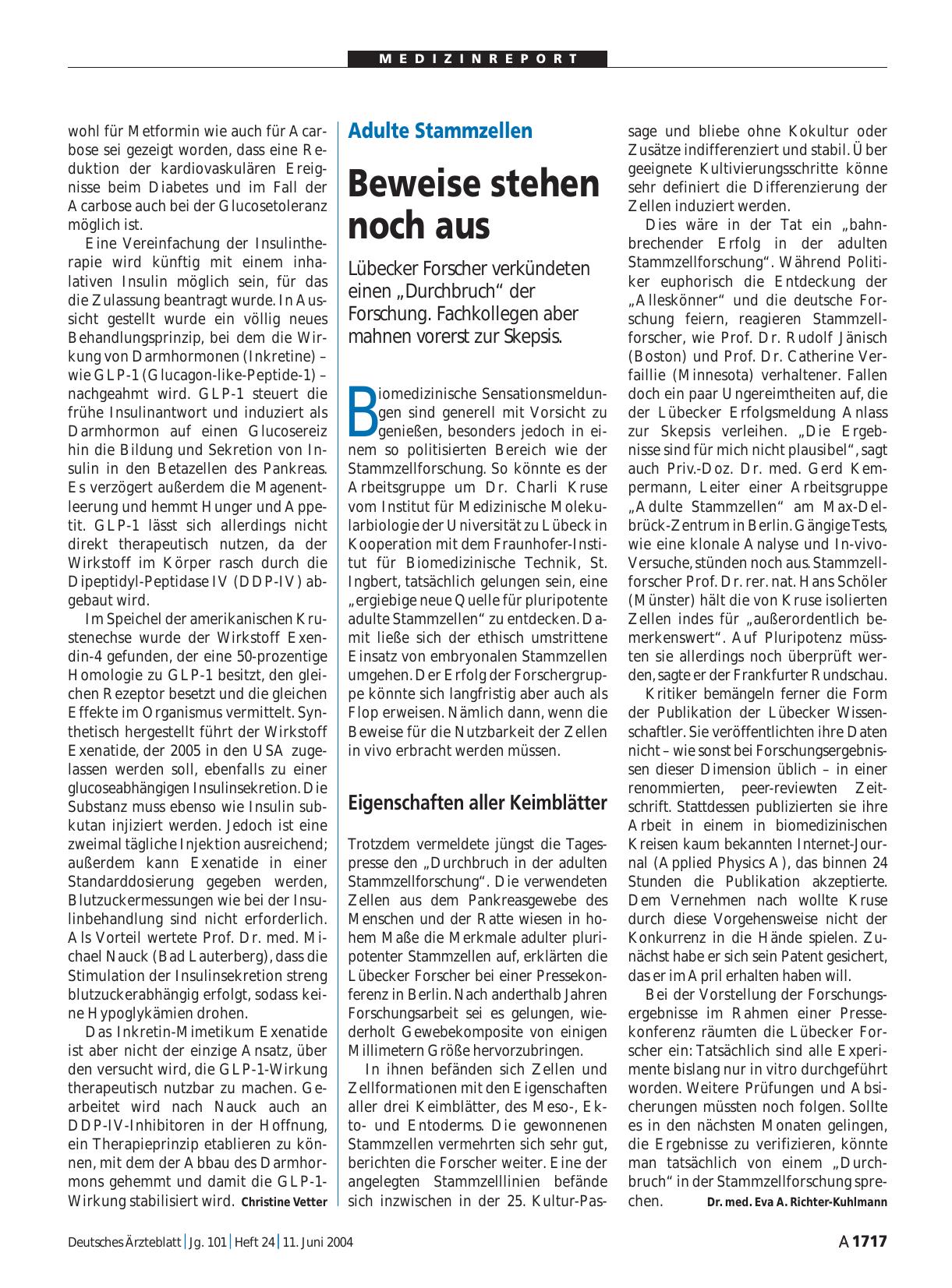 Vorschauseite 1: Adulte Stammzellen: Beweise stehen noch aus