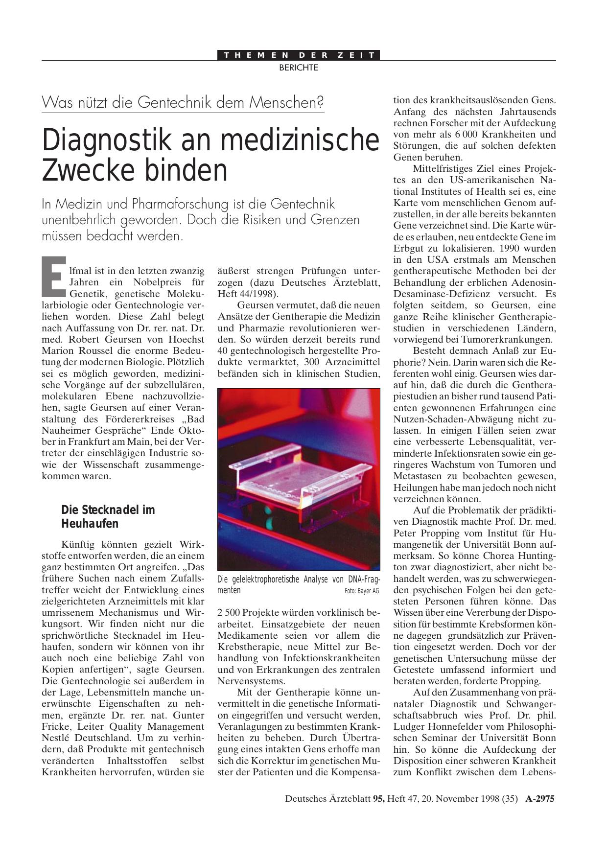 Vorschauseite 1: Was nützt die Gentechnik dem Menschen? Diagnostik an medizinische Zwecke binden