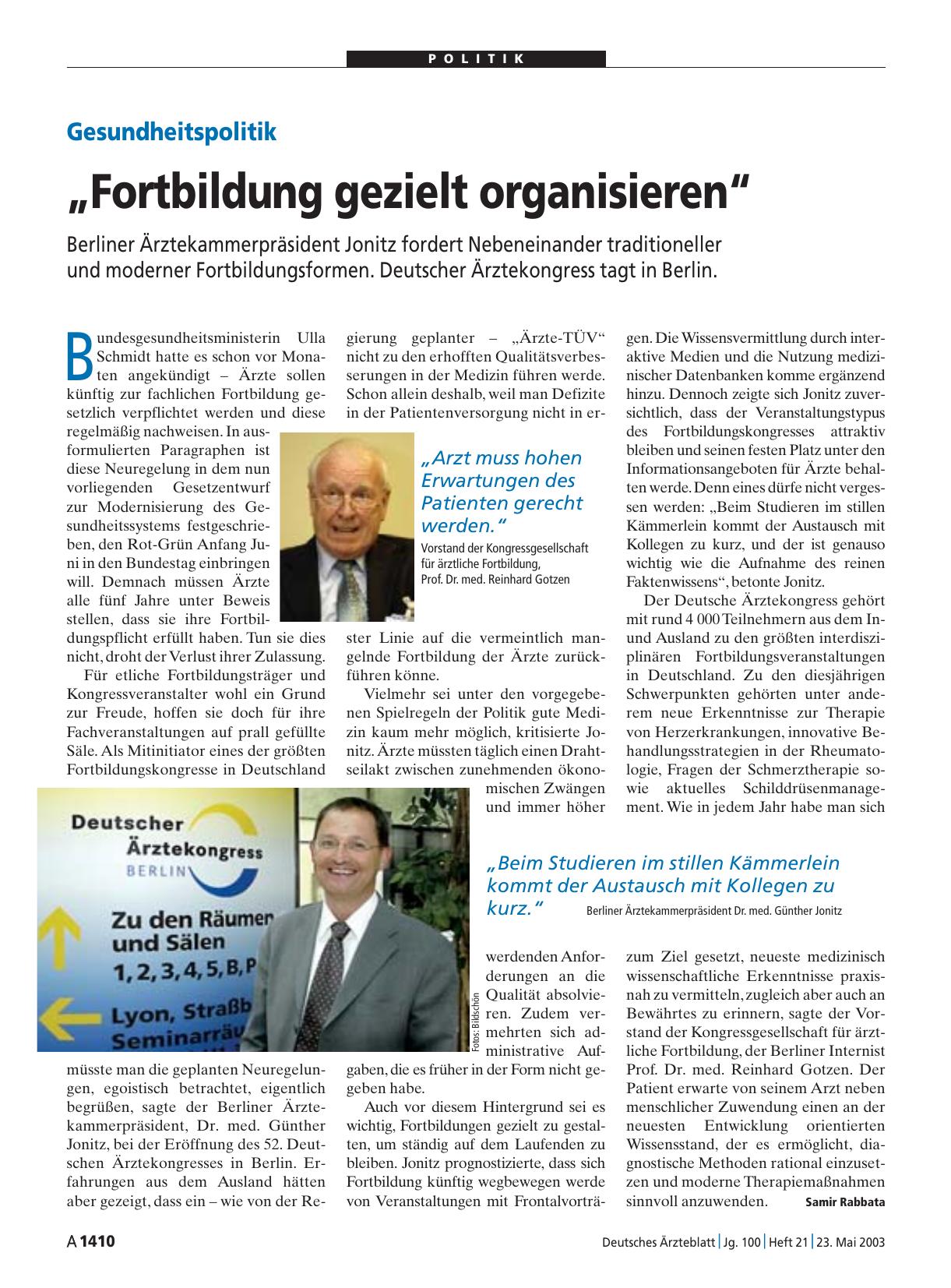 Vorschauseite 1: Gesundheitspolitik: „Fortbildung gezielt organisieren“