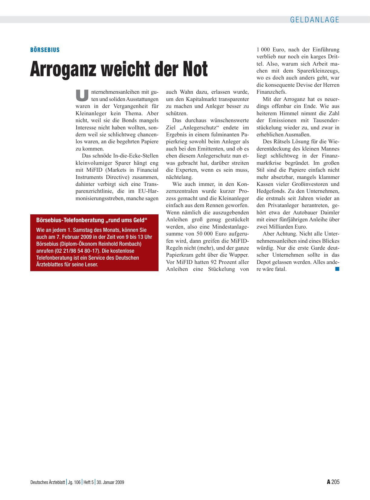 Vorschauseite 1: Börsebius: Arroganz weicht der Not