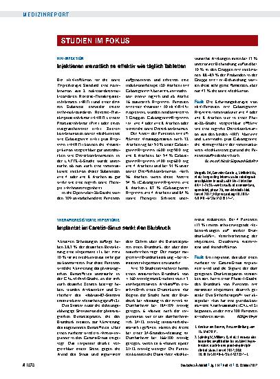 Vorschauseite 1: HIV-Infektion: Injektionen monatlich so effektiv wie täglich Tabletten