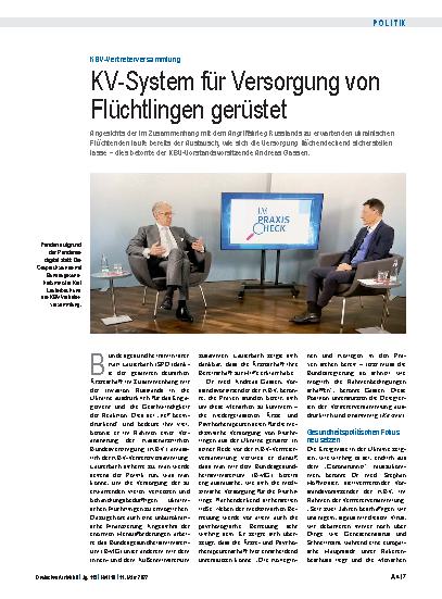Vorschauseite 1: KBV-Vertreterversammlung: KV-System für Versorgung von Flüchtlingen gerüstet
