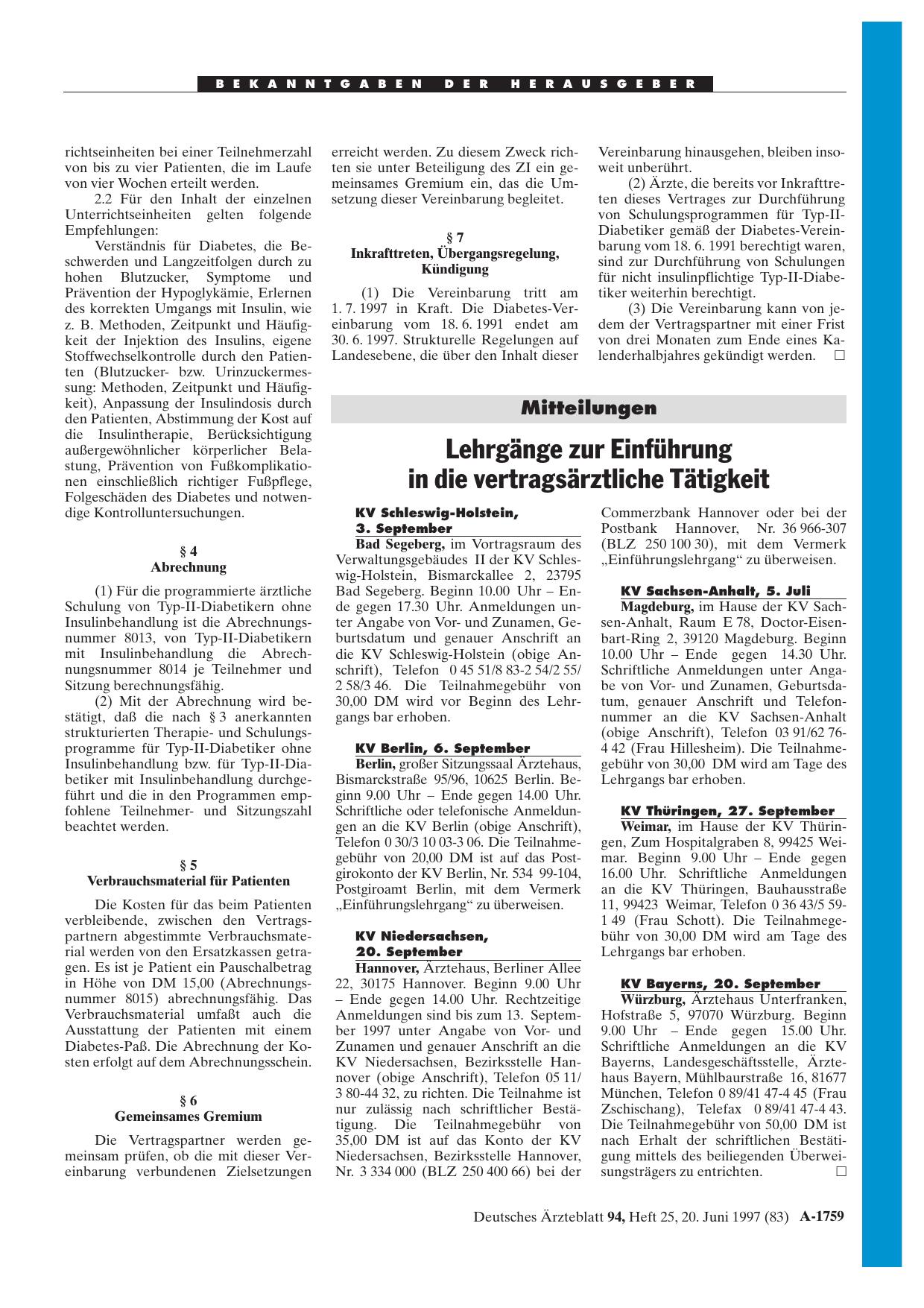 Vorschauseite 1: Mitteilungen: Lehrgänge zur Einführung in die vertragsärztliche Tätigkeit