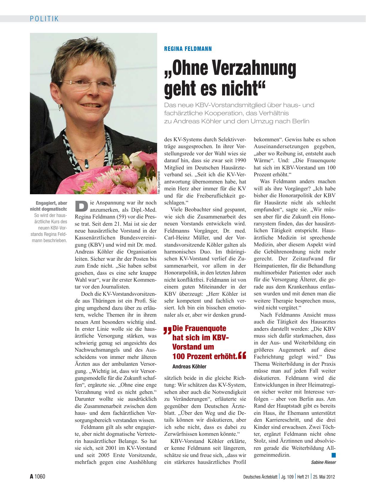 Vorschauseite 1: Regina Feldmann: „Ohne Verzahnung geht es nicht“