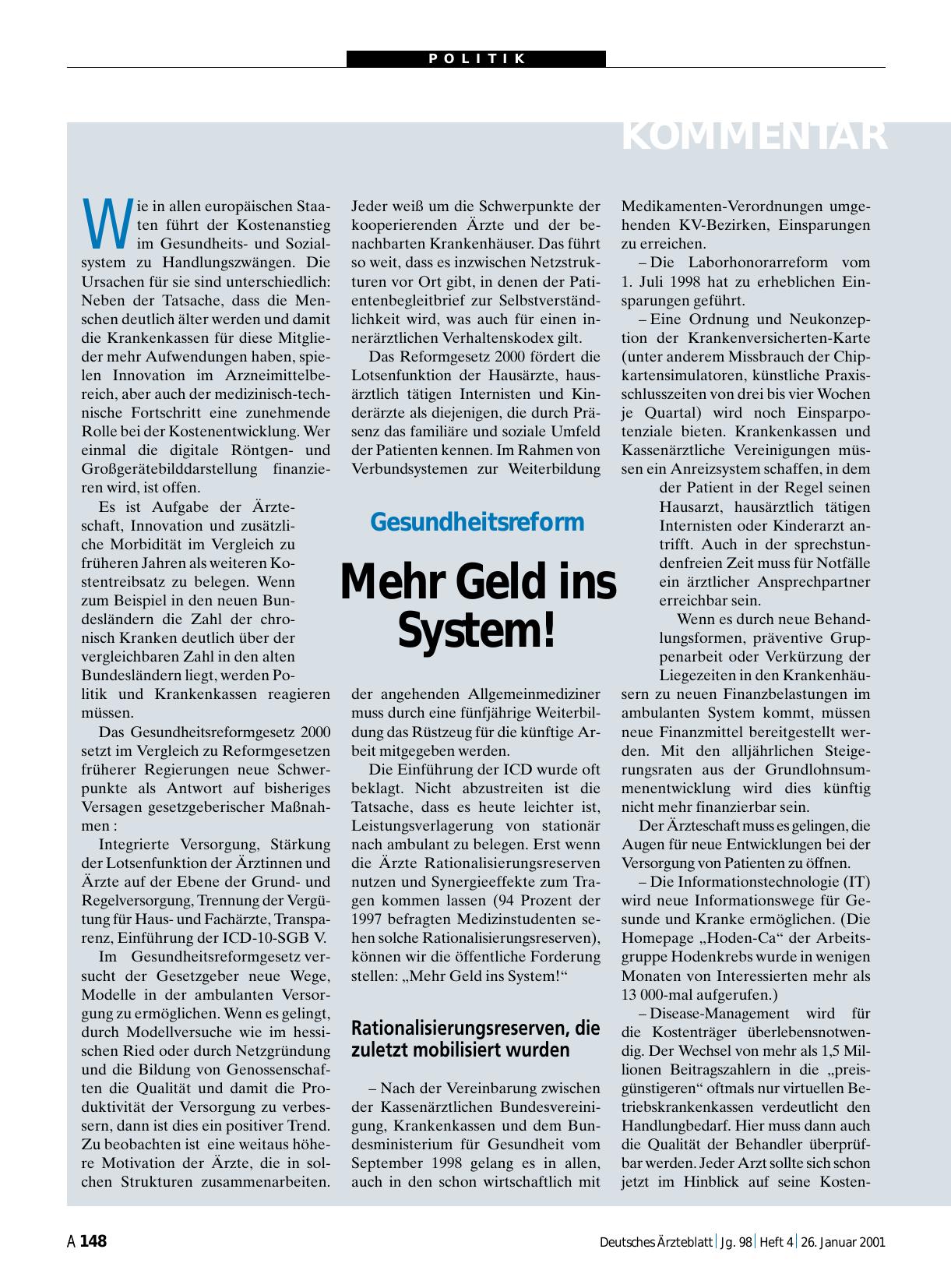 Vorschauseite 1: Gesundheitsreform: Mehr Geld ins System!