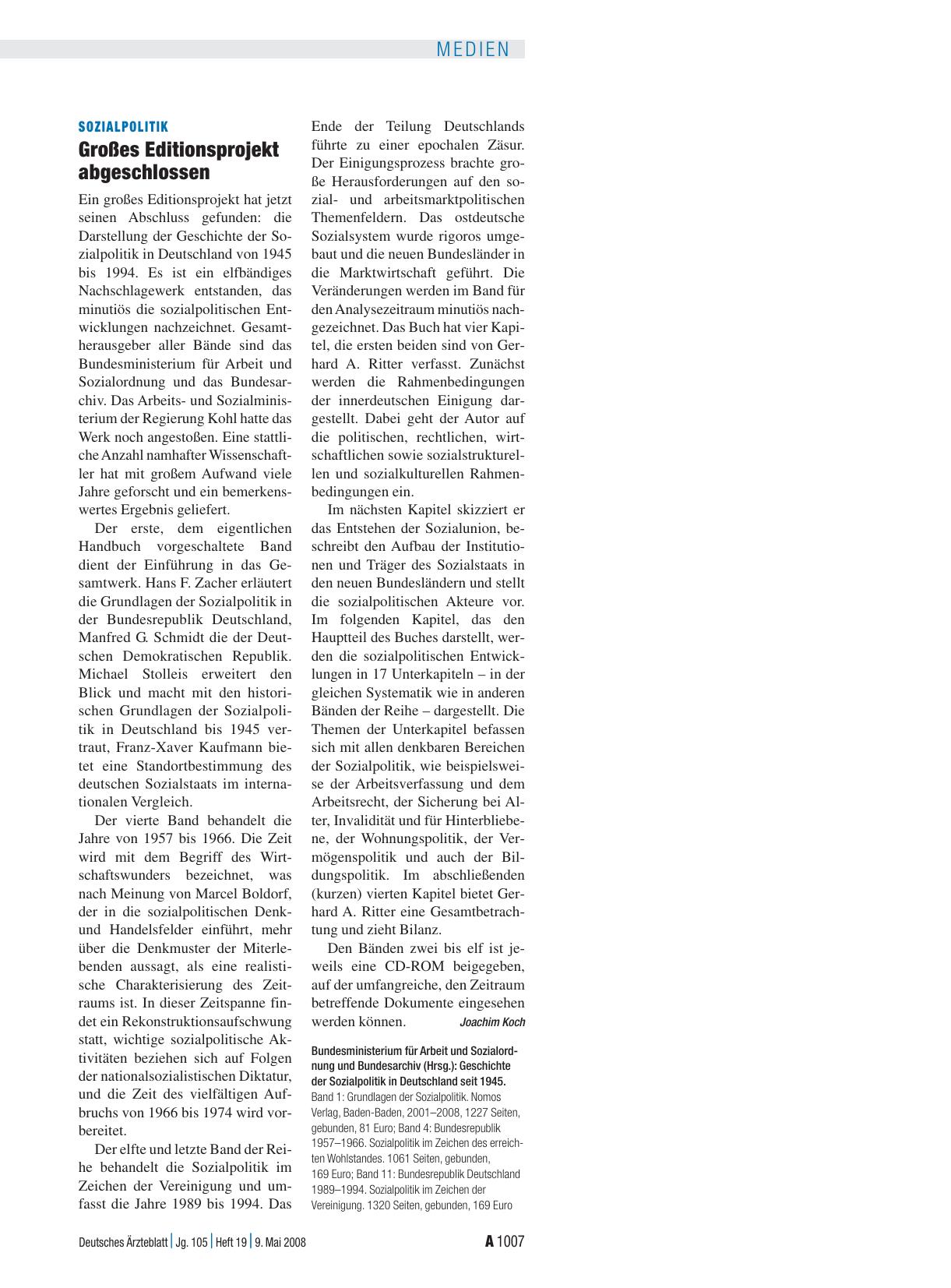 Vorschauseite 1: Sozialpolitik: Großes Editionsprojekt abgeschlossen