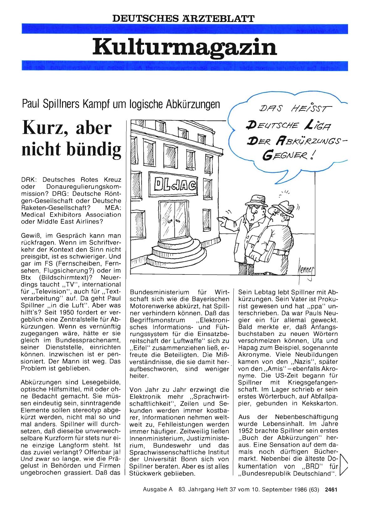Vorschauseite 1: Paul Spillners Kampf um logische Abkürzungen: Kurz, aber nicht bündig