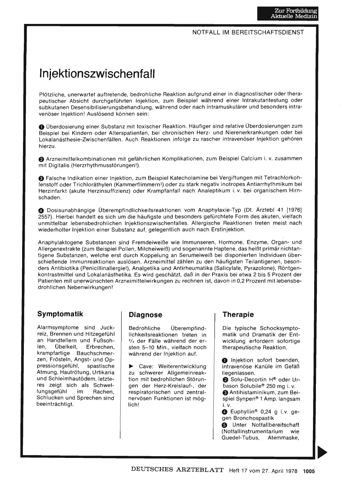 Vorschauseite 1: Injektionszwischenfall