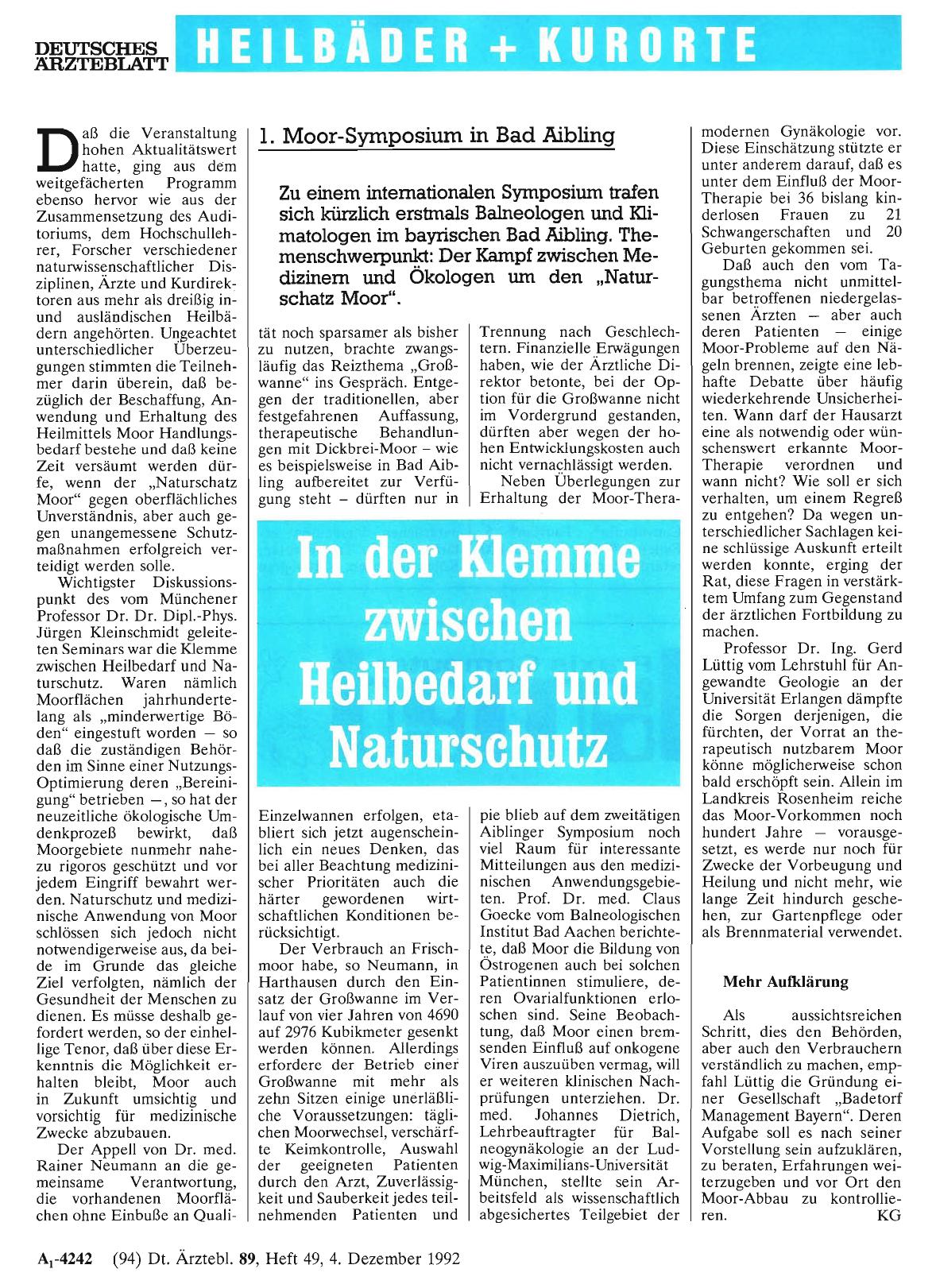 Vorschauseite 1: 1. Moor-Symposium in Bad Aibling: In der Klemme zwischen Heilbedarf und Naturschutz