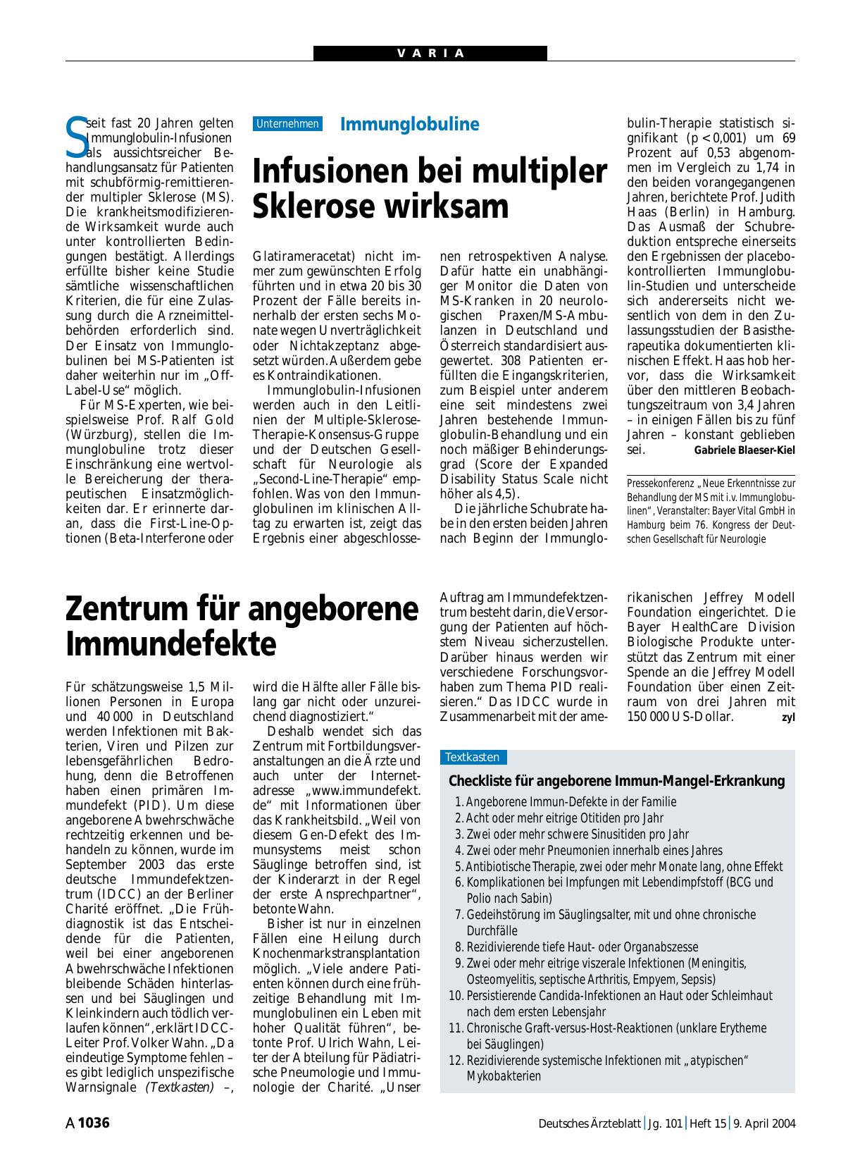Vorschauseite 1: Zentrum für angeborene Immundefekte