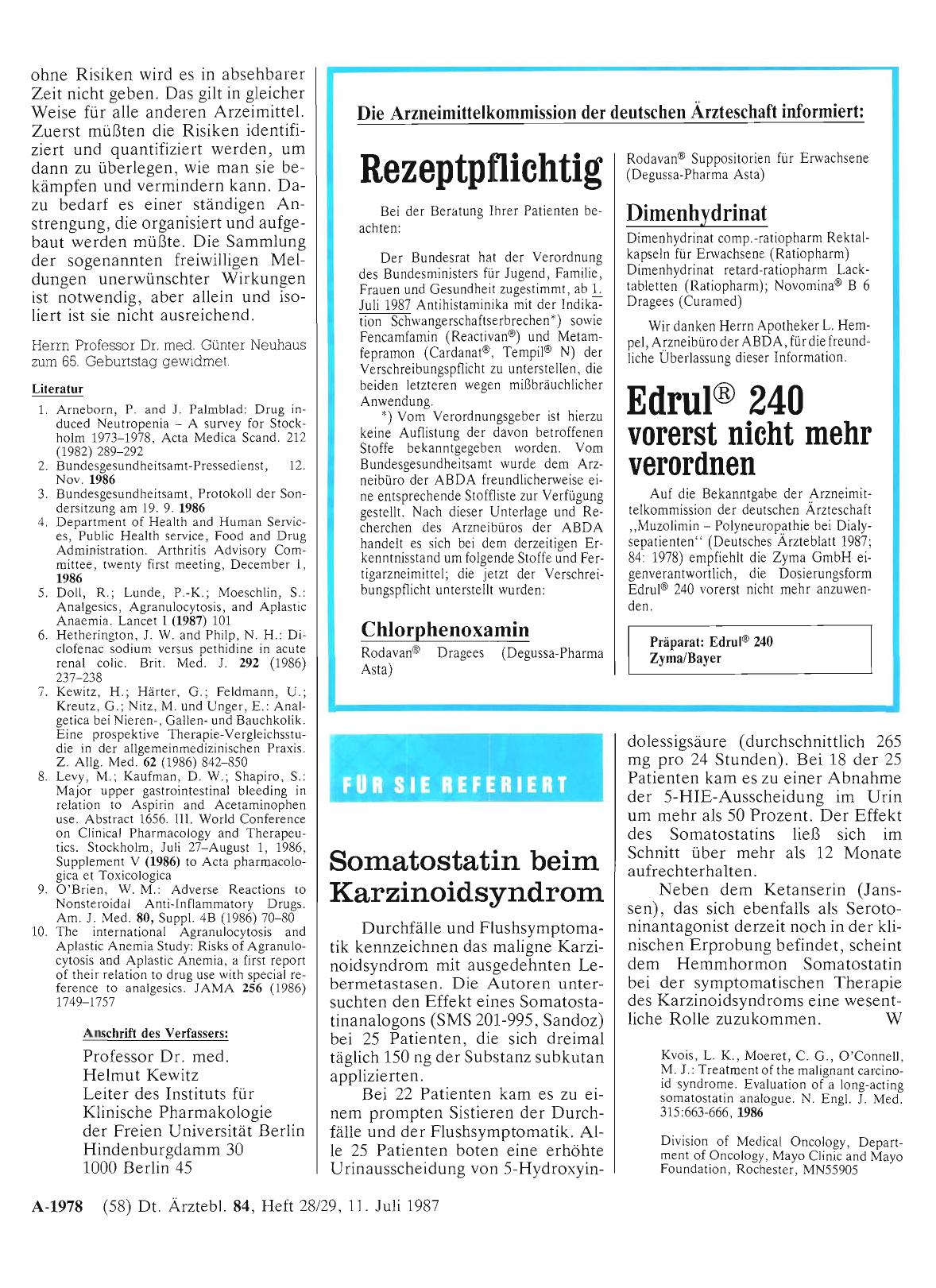 Vorschauseite 1: Somatostatin beim Karzinoidsyndrom