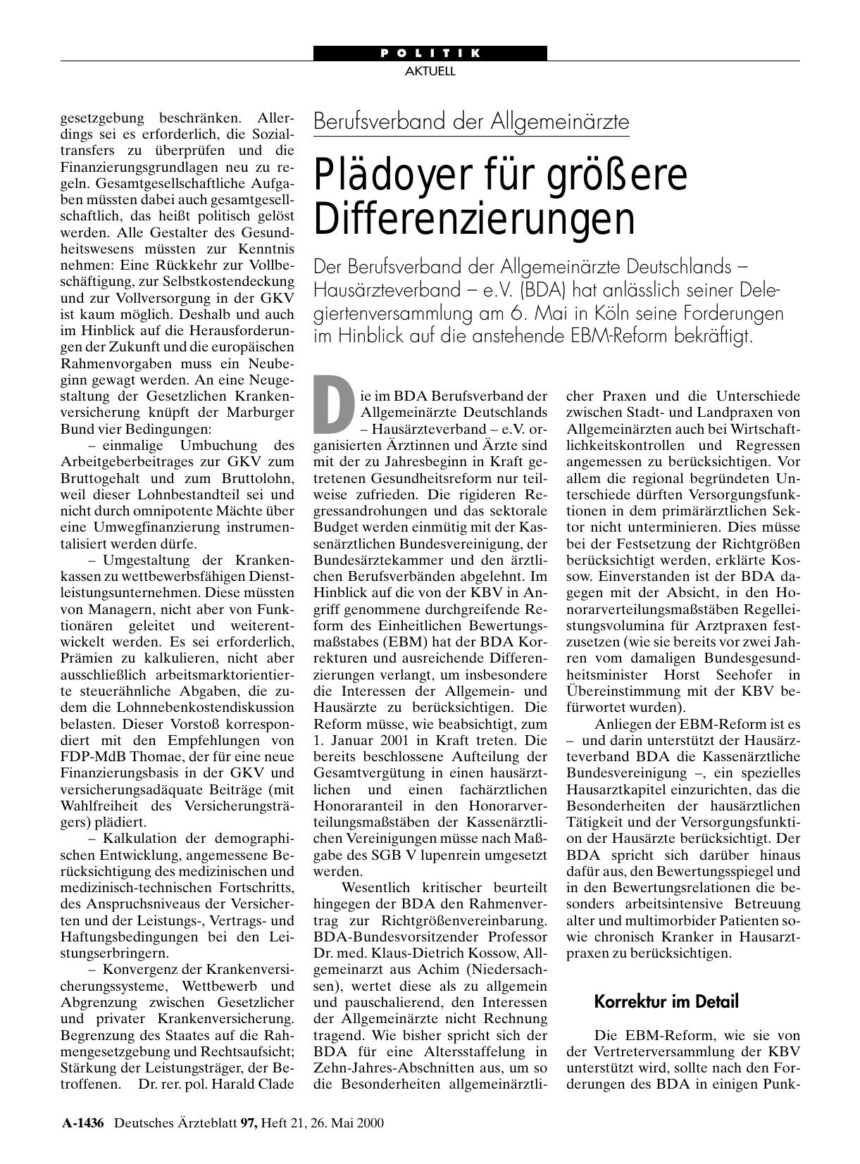 Vorschauseite 1: Berufsverband der Allgemeinärzte: Plädoyer für größere Differenzierungen