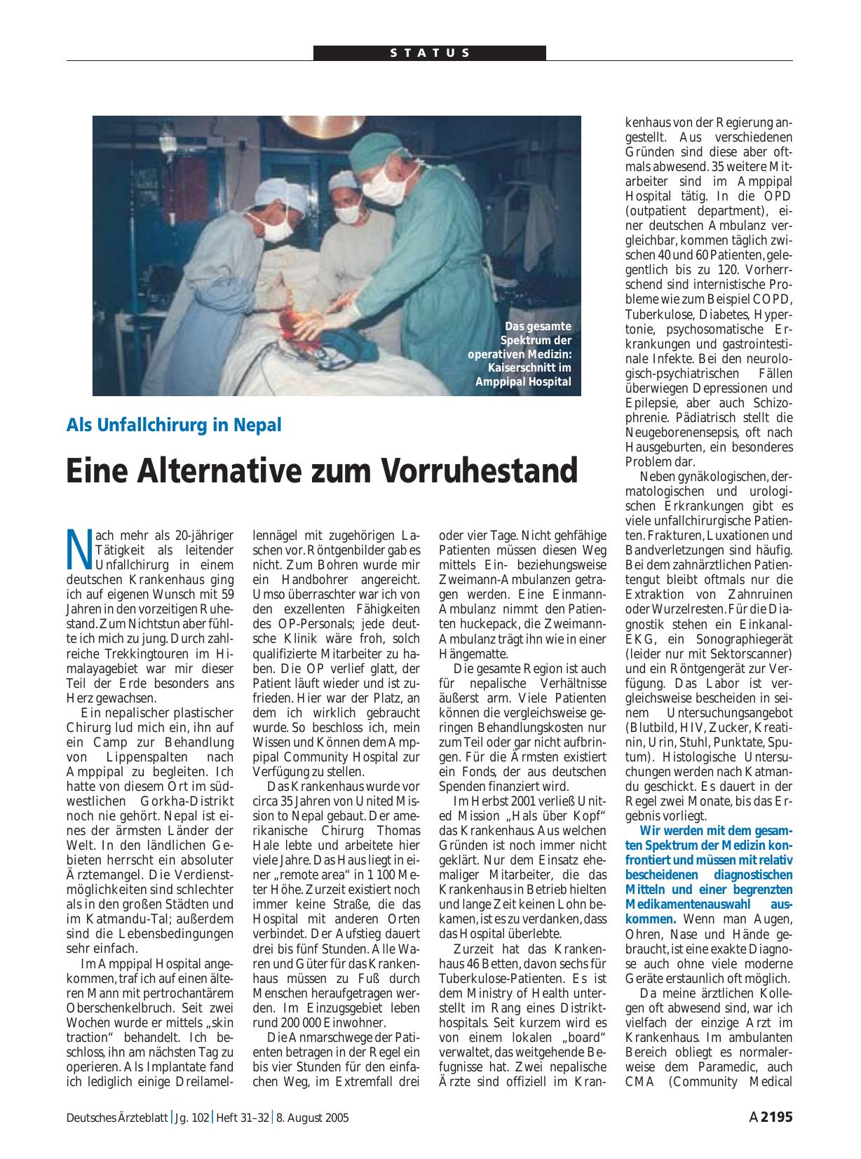 Vorschauseite 1: Als Unfallchirurg in Nepal: Eine Alternative zum Vorruhestand