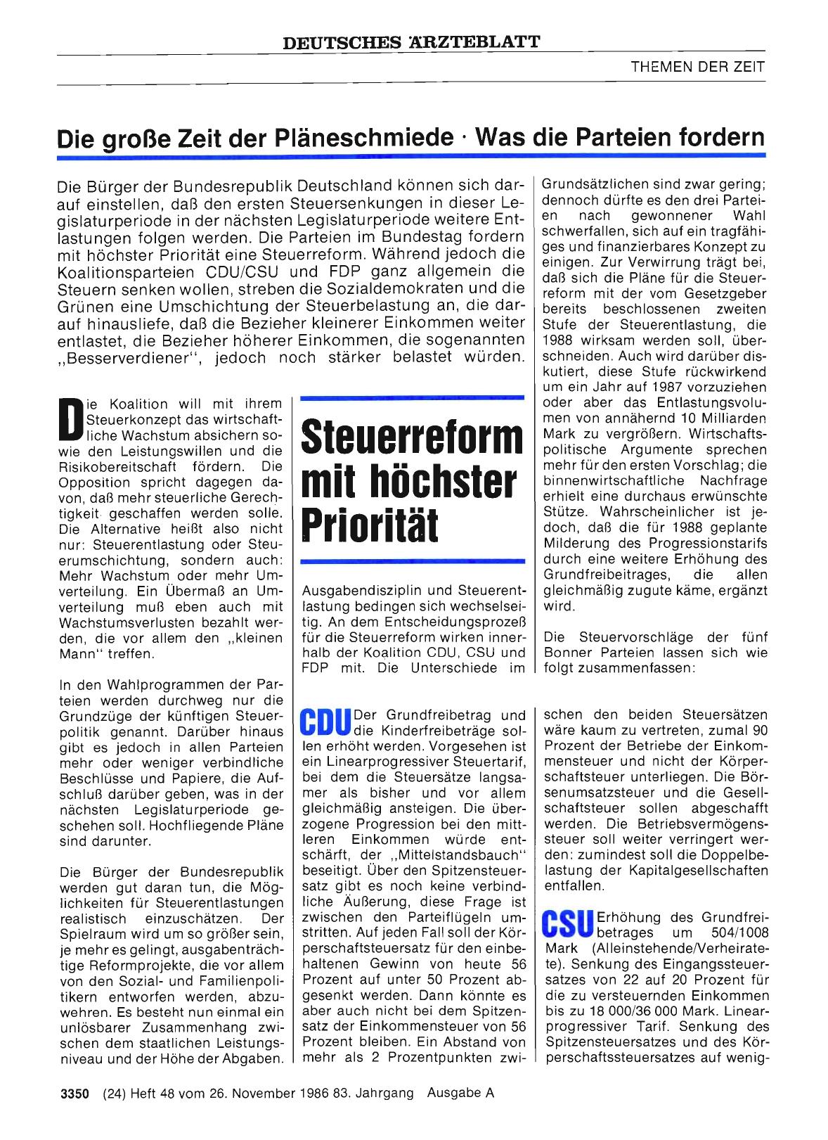 Vorschauseite 1: Steuerreform mit höchster Priorität