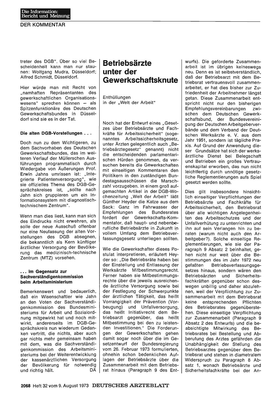 Vorschauseite 1: Betriebsärzte unter der Gewerkschaftsknute