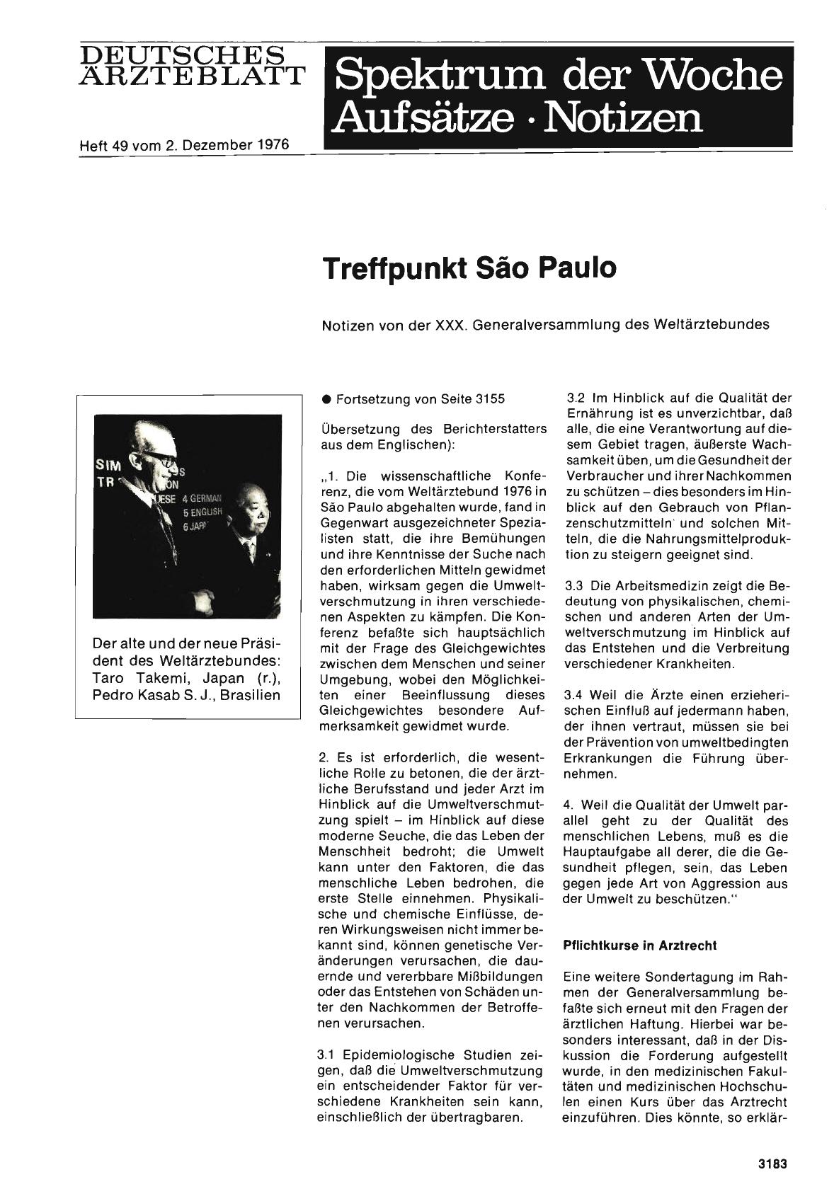 Vorschauseite 1: Treffpunkt Säo Paulo: Notizen von der XXX. Generalversammlung des Weltärztebundes - Teil 2