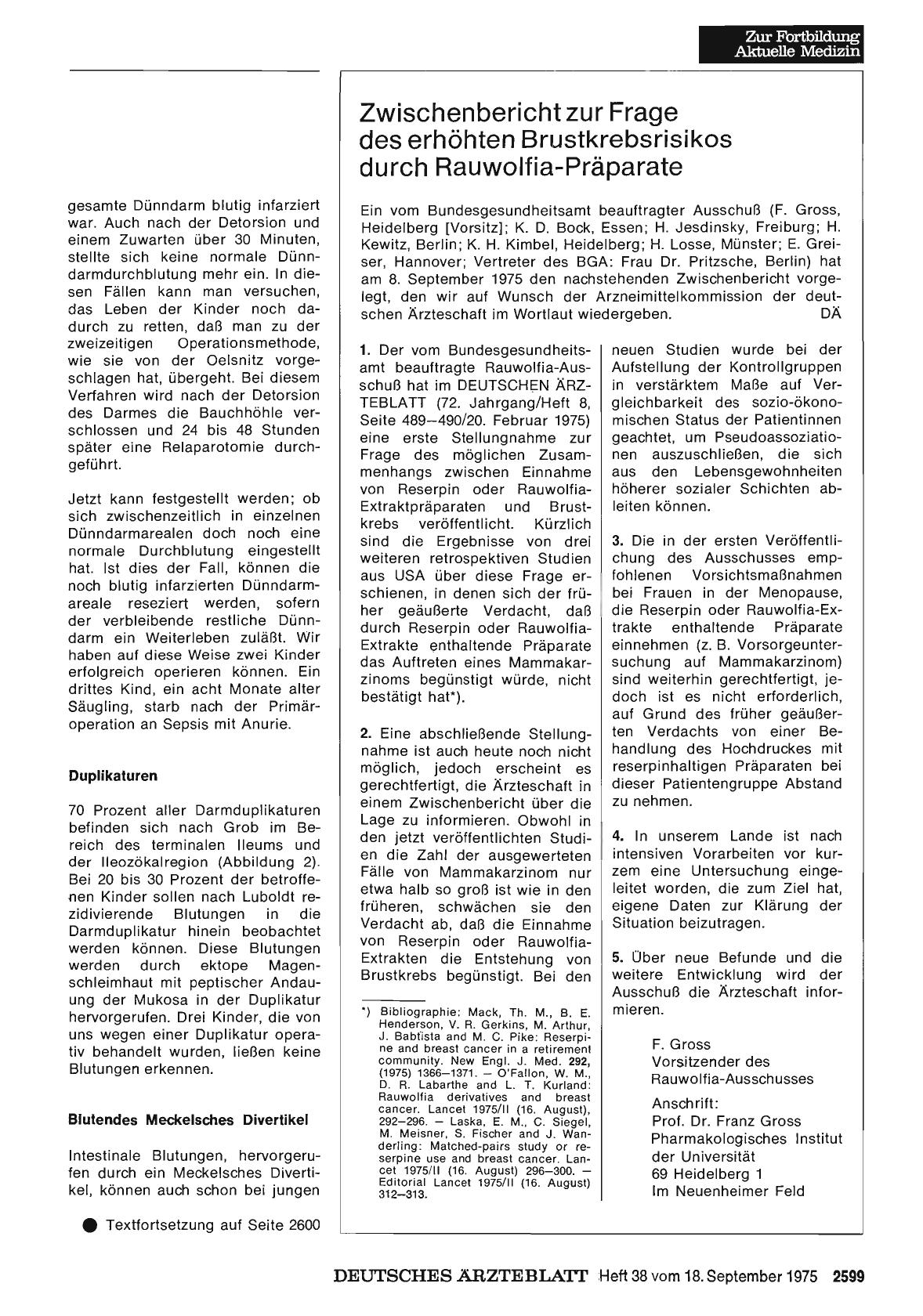 Vorschauseite 1: Zwischenbericht zur Frage des erhöhten Brustkrebsrisikos durch Rauwolfia-Präparate