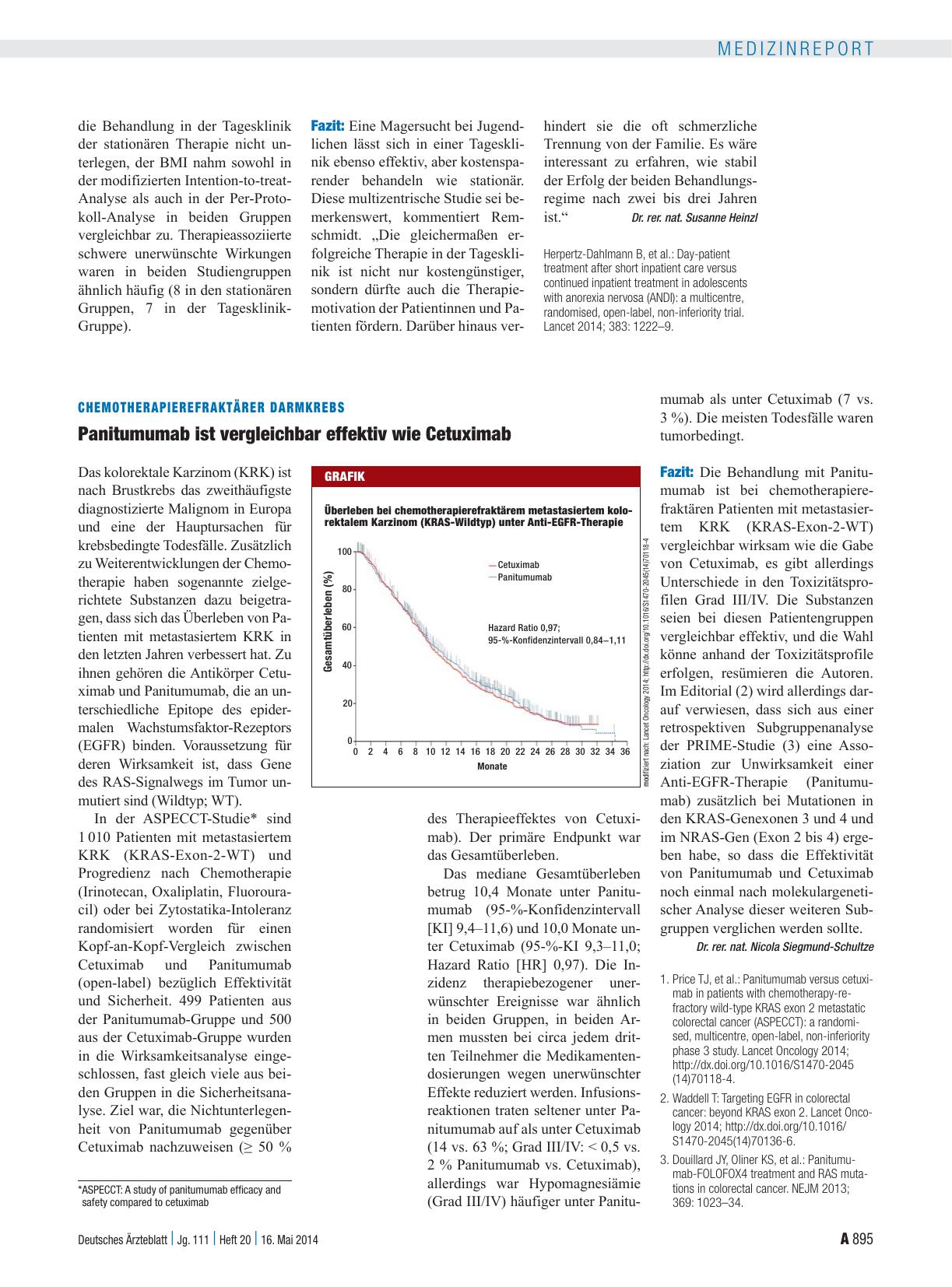 Vorschauseite 1: Chemotherapierefraktärer Darmkrebs: Panitumumab ist vergleichbar effektiv wie Cetuximab