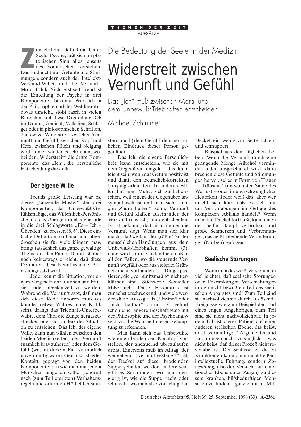 Vorschauseite 1: Die Bedeutung der Seele in der Medizin: Widerstreit zwischen Vernunft und Gefühl