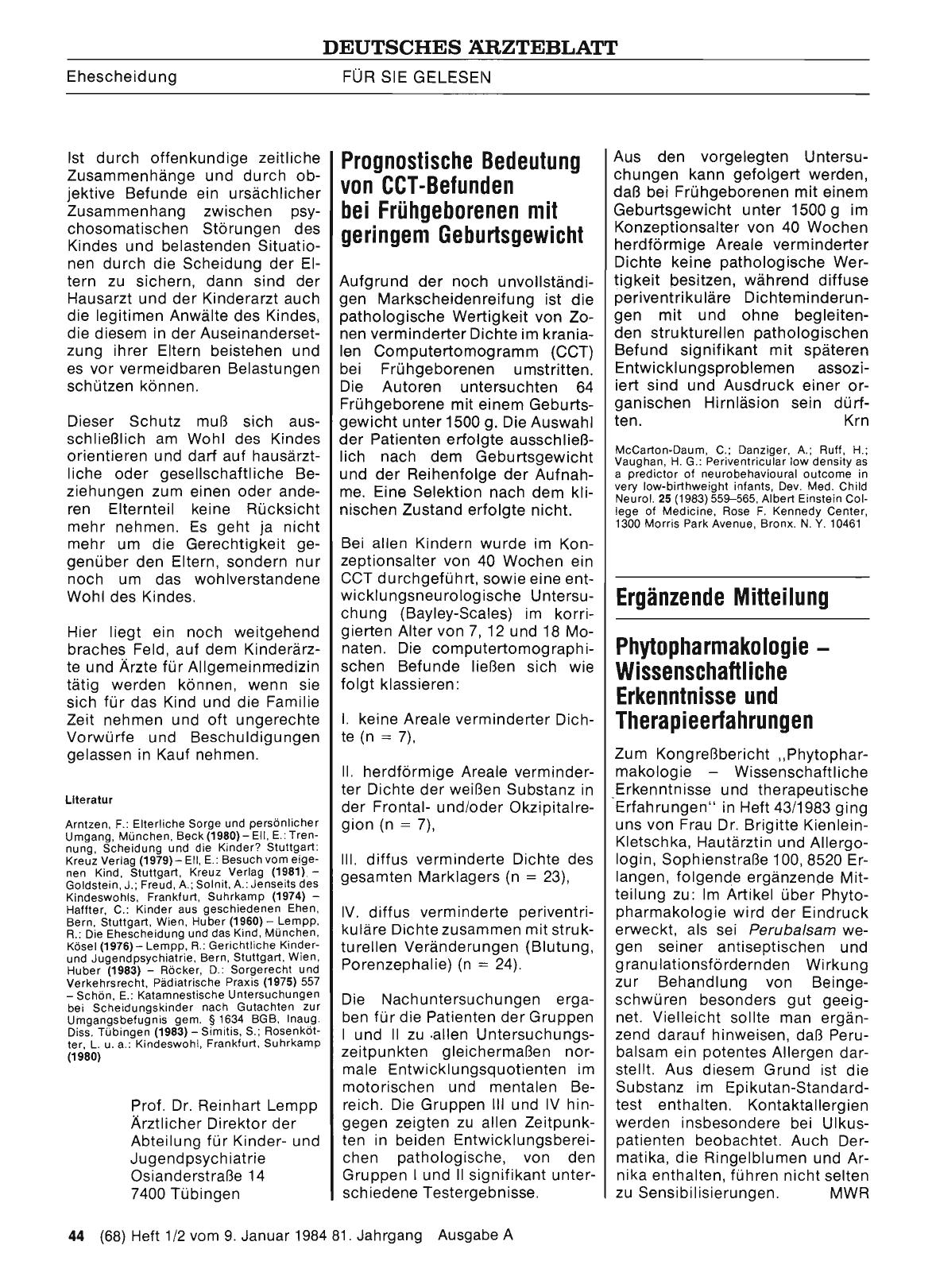 Vorschauseite 1: Prognostische Bedeutung von CCT-Befunden bei Frühgeborenen mit geringem Geburtsgewicht
