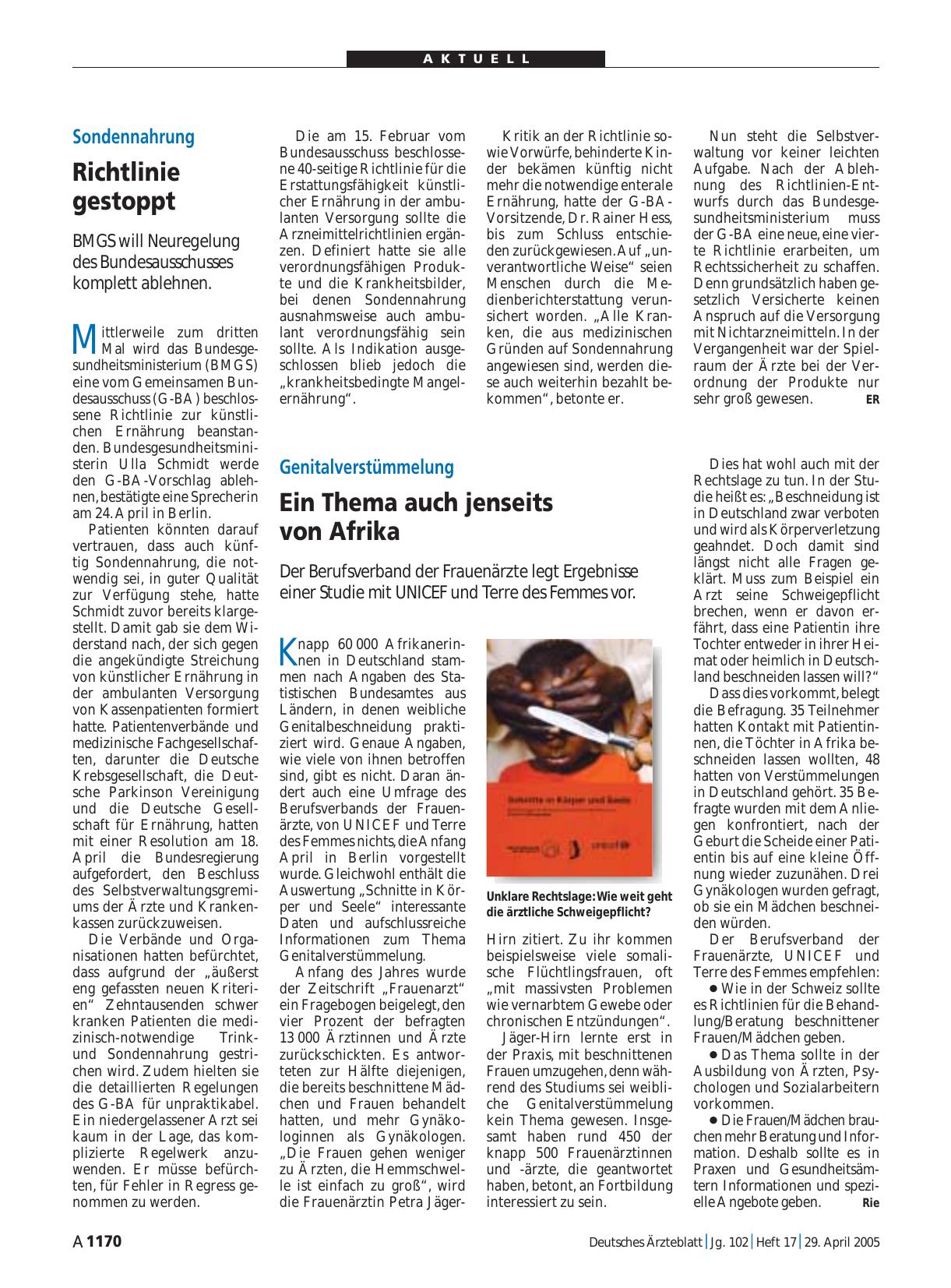 Vorschauseite 1: Genitalverstümmelung: Ein Thema auch jenseits von Afrika