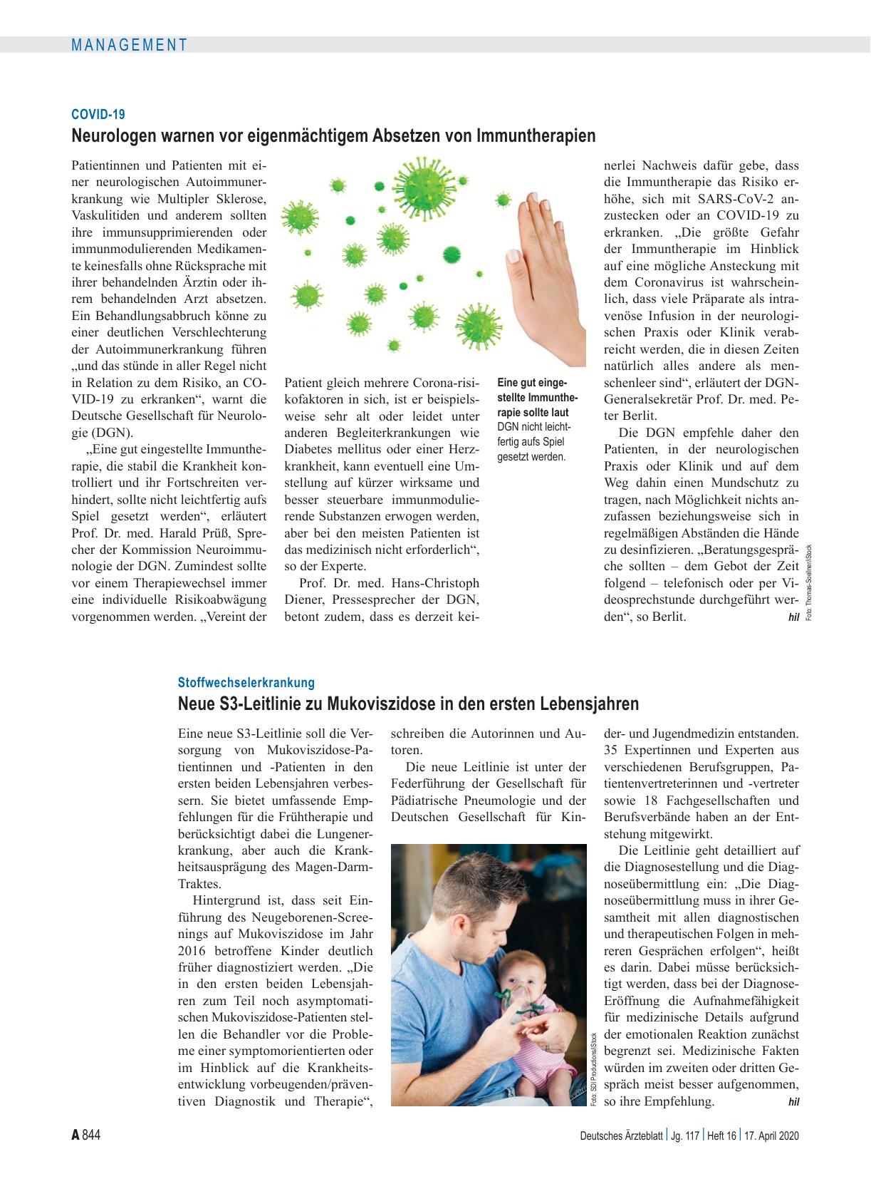 Vorschauseite 1: COVID-19: Neurologen warnen vor eigenmächtigem Absetzen von Immuntherapien