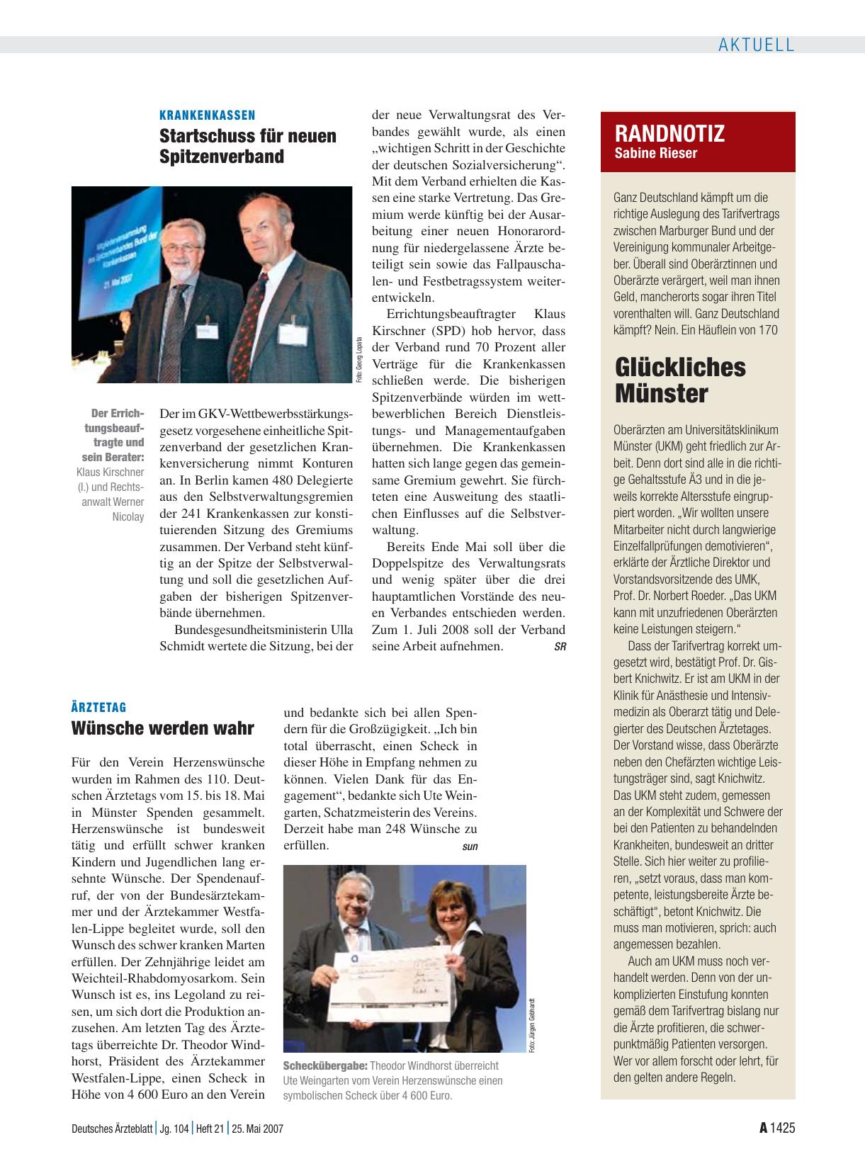 Vorschauseite 1: Ärztetag: Wünsche werden wahr