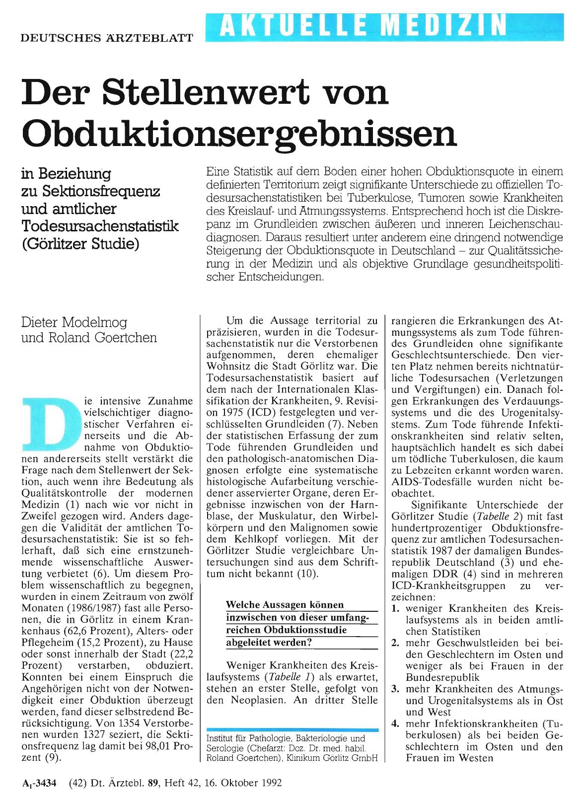 Vorschauseite 1: Der Stellenwert von Obduktionsergebnissen