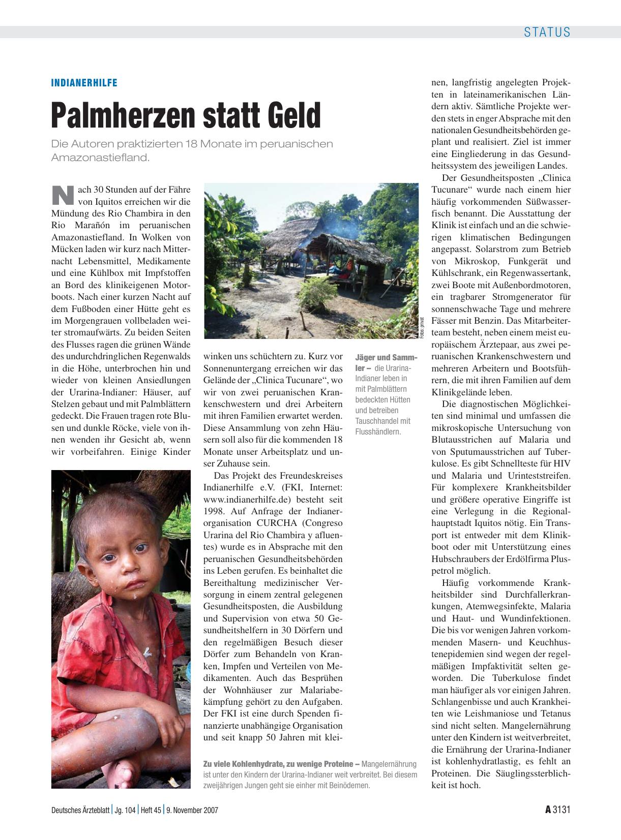 Vorschauseite 1: Indianerhilfe: Palmherzen statt Geld