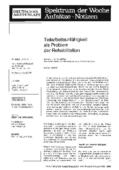 Vorschauseite 1: Teilarbeitsunfähigkeit als Problem der Rehabilitation: Modelle und Vorschläge zur stufenweisen Wiedereingliederung ins Arbeitsleben