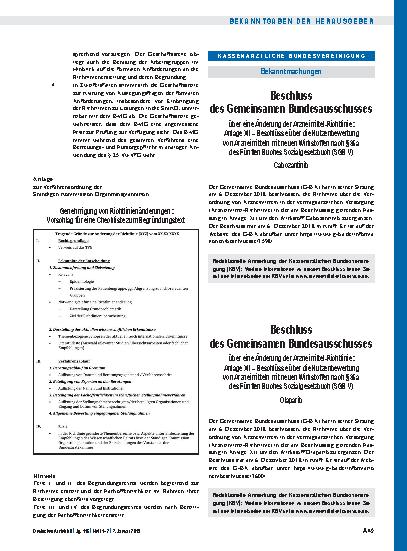 Vorschauseite 1: Beschluss des Gemeinsamen Bundesausschusses über eine Änderung der Arzneimittel-Richtlinie: Anlage XII – Olaparib