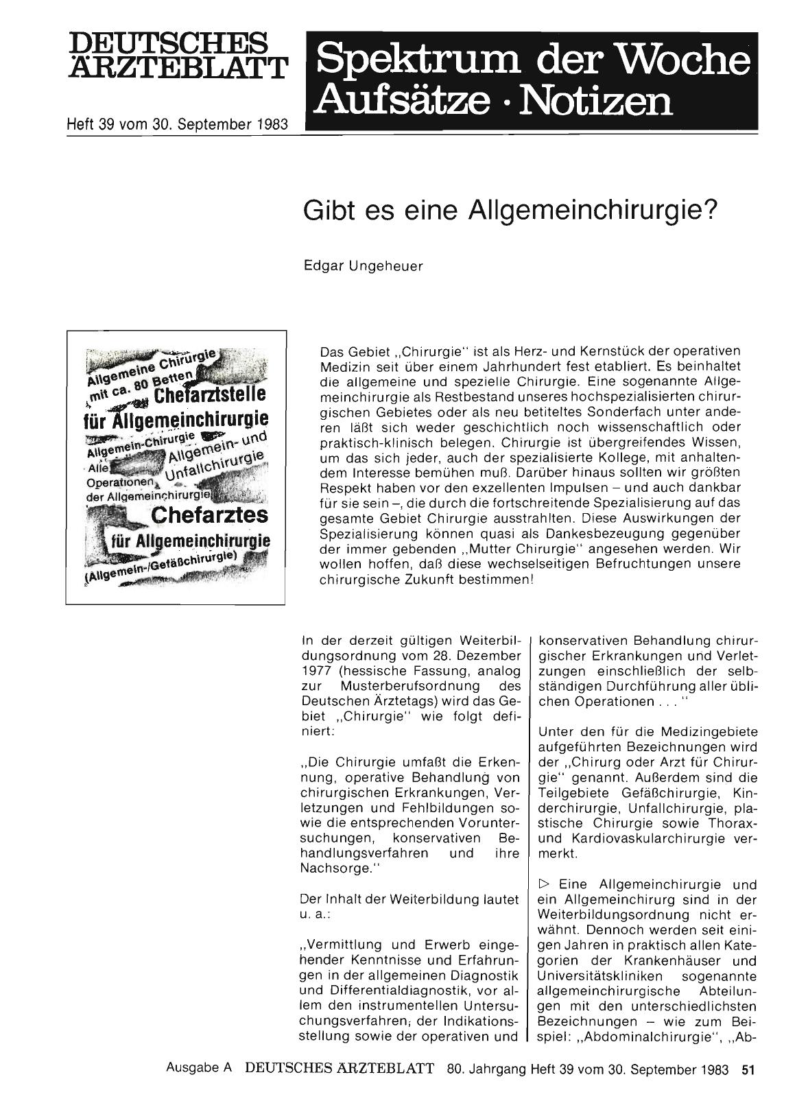 Vorschauseite 1: Gibt es eine Allgemeinchirurgie?