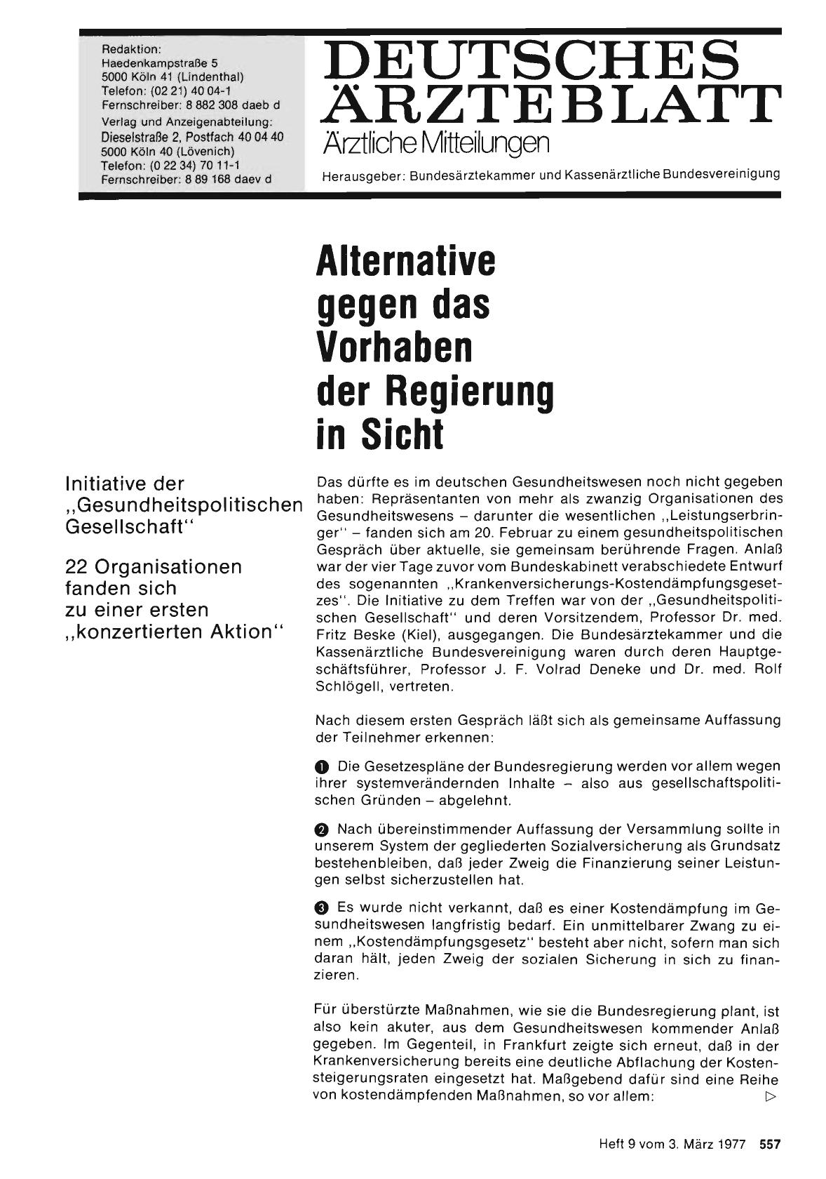 Vorschauseite 1: Alternative gegen das Vorhaben der Regierung in Sicht