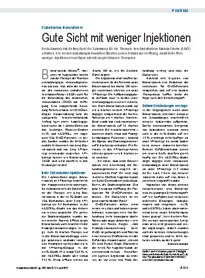 Vorschauseite 1: Diabetisches Makulaödem: Gute Sicht mit weniger Injektionen