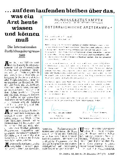 Vorschauseite 1: . .. auf dem laufenden bleiben über das, was ein Arzt heute wissen und können muß: Die Internationalen Fortbildungskongresse 1988