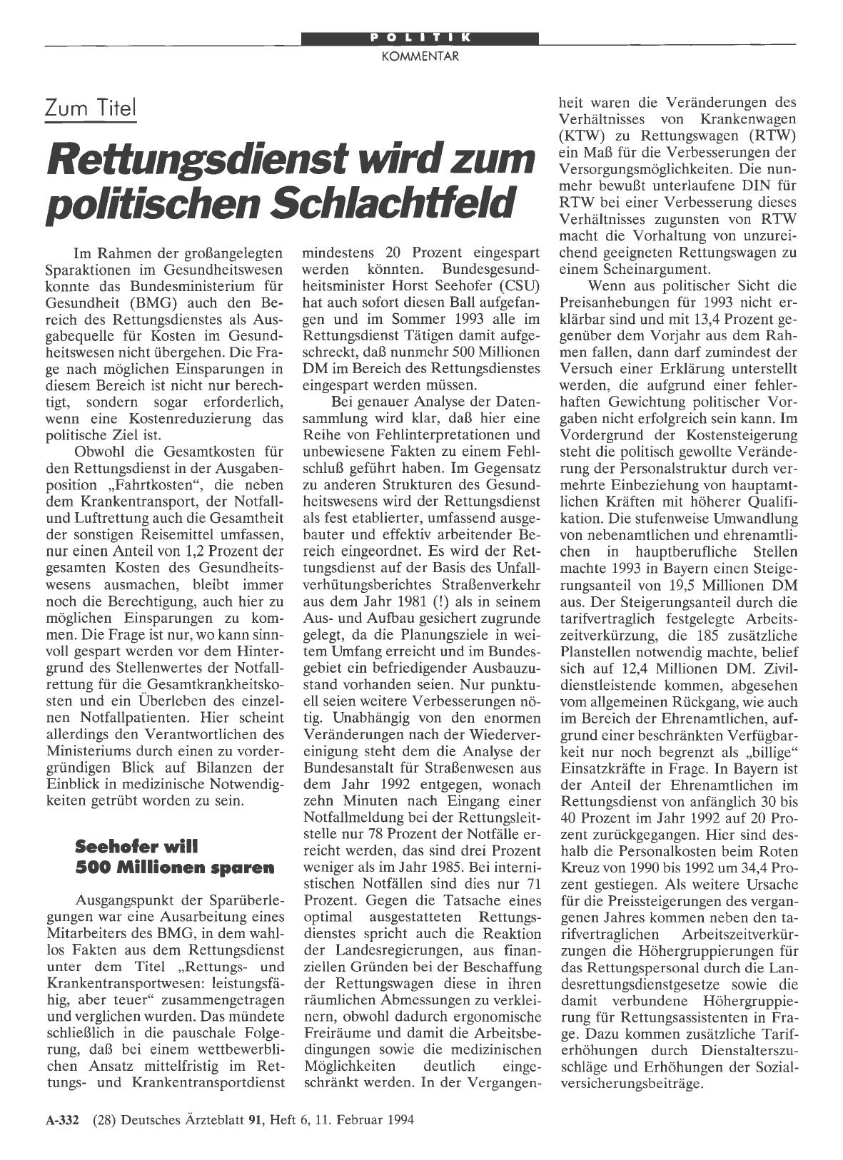 Vorschauseite 1: Zum Titel: Rettungsdienst wird zum politischen Schlachtfeld
