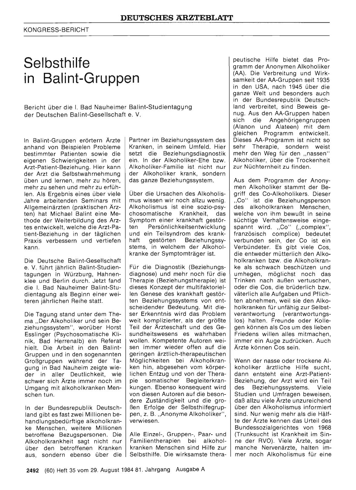 Vorschauseite 1: Selbsthilfe in Balint-Gruppen