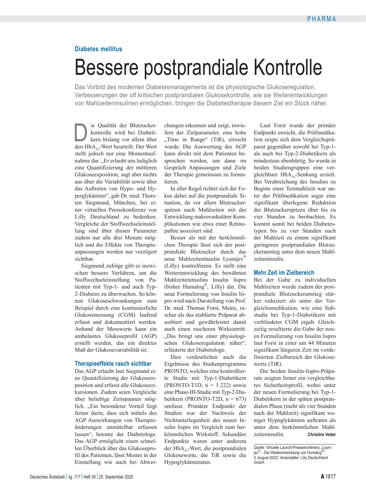 Vorschauseite 1: Diabetes mellitus: Bessere postprandiale Kontrolle