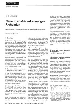 Vorschauseite 1: Ab 1. April 1975: Neue Krebsfrüherkennungs-Richtlinien