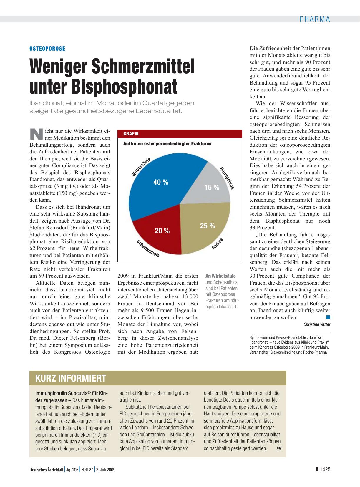 Vorschauseite 1: Osteoporose: Weniger Schmerzmittel unter Bisphosphonat