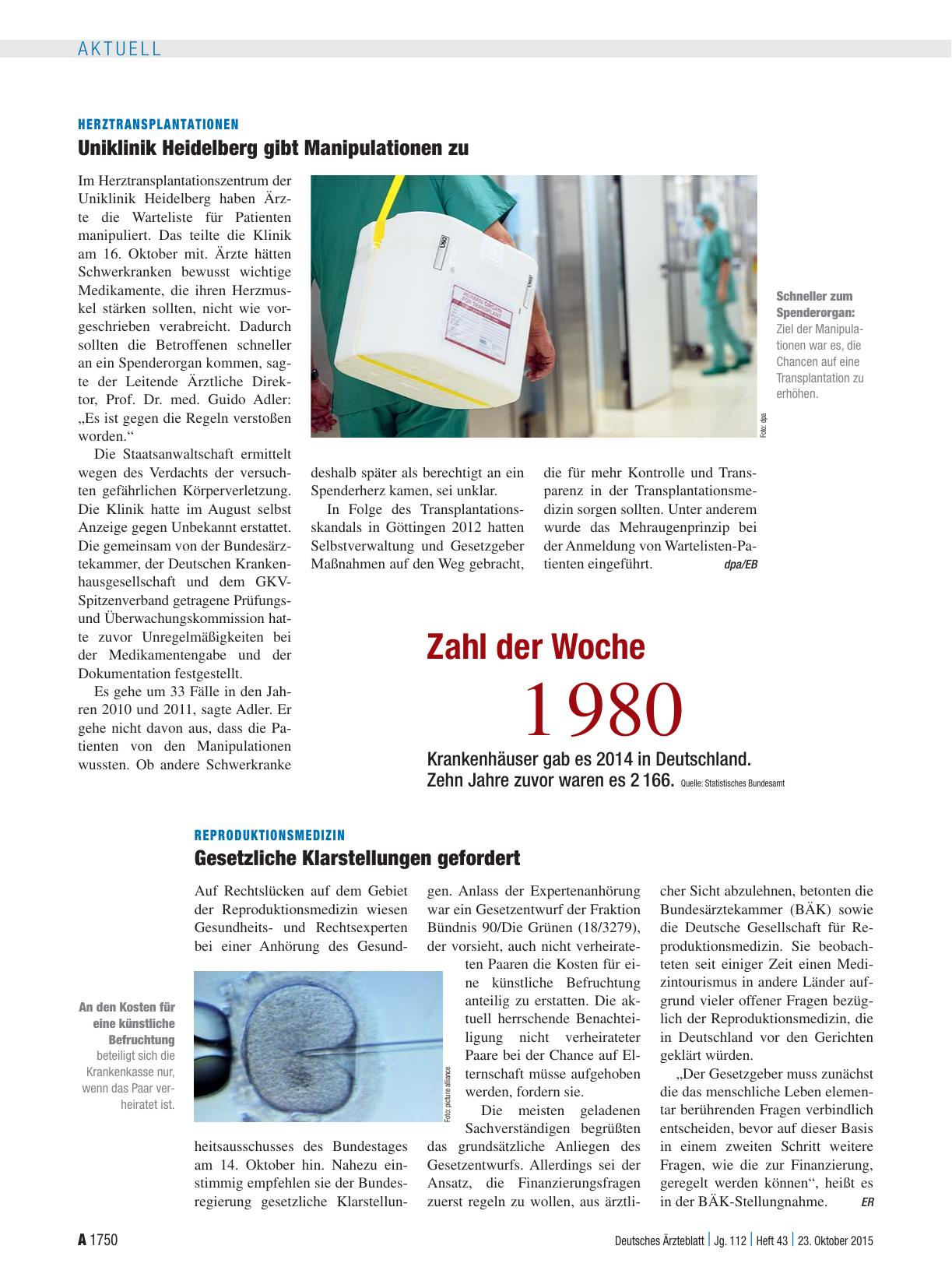 Vorschauseite 1: Reproduktionsmedizin: Gesetzliche Klarstellungen gefordert