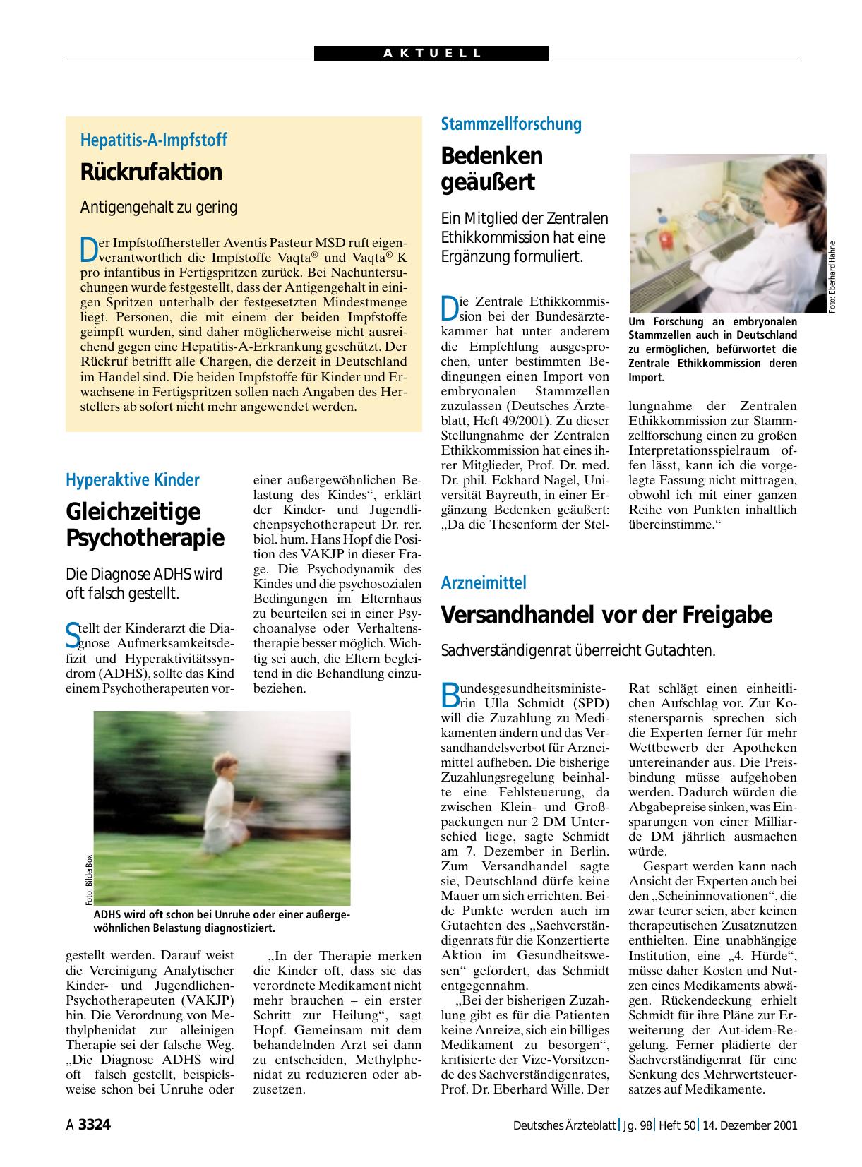Vorschauseite 1: Stammzellforschung: Bedenken geäußert