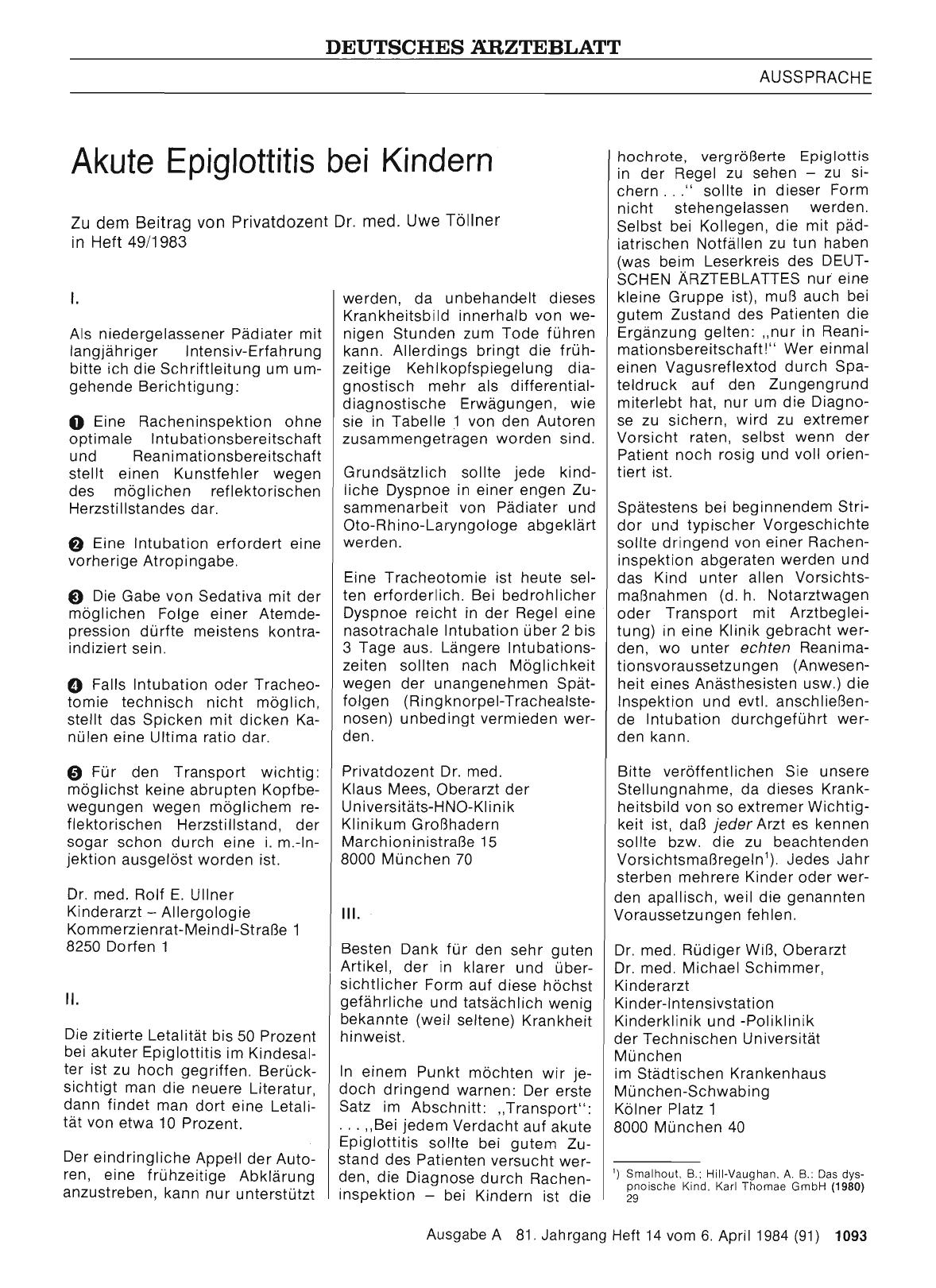 Vorschauseite 1: Akute Epiglottitis bei Kindern: II.