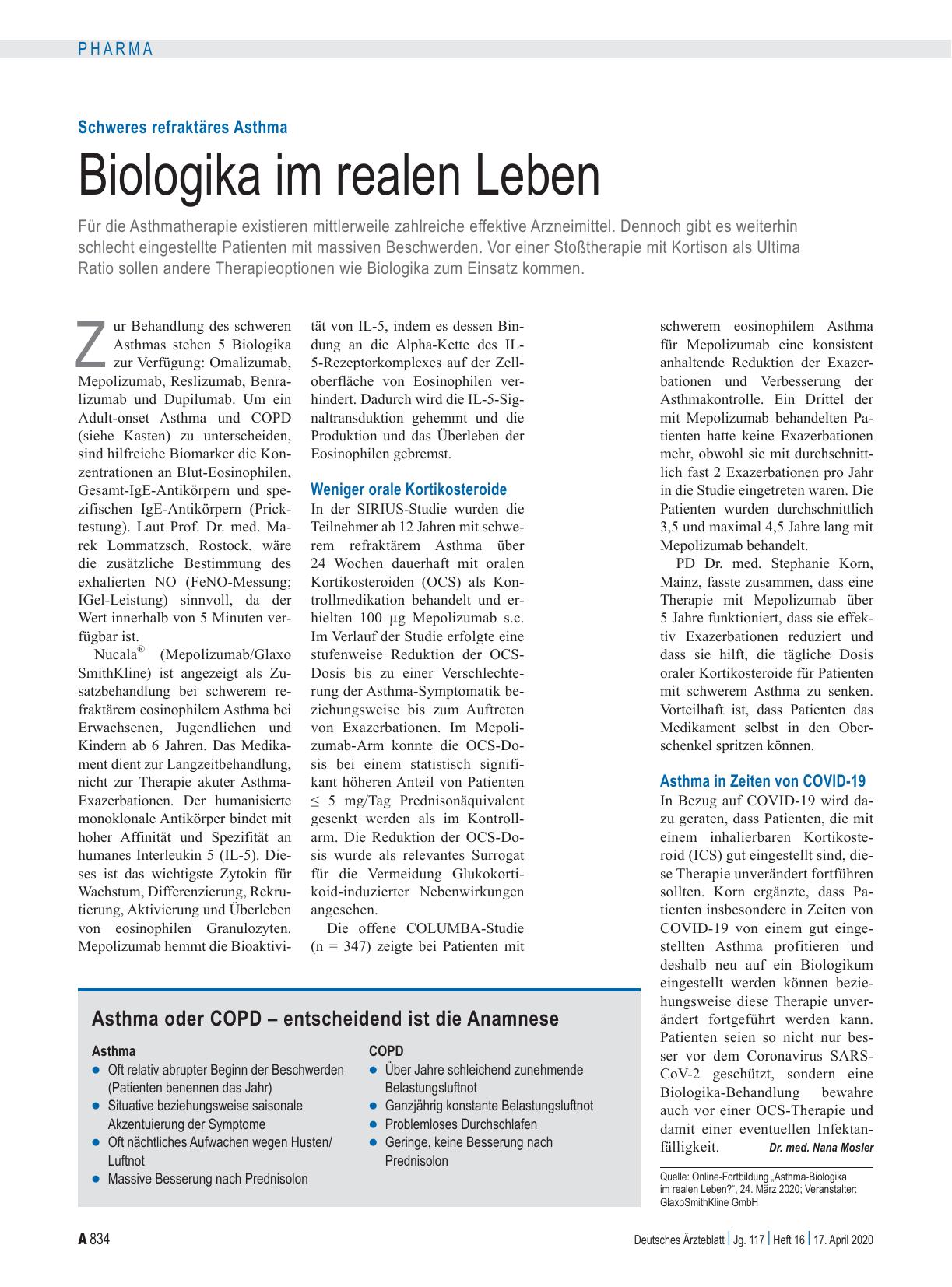 Vorschauseite 1: Schweres refraktäres Asthma: Biologika im realen Leben