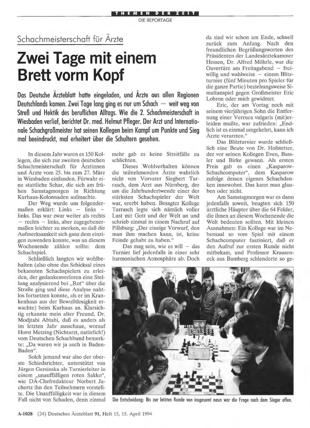 Vorschauseite 1: Schachmeisterschaft für Ärzte: Zwei Tage mit einem Brett vorm Kopf