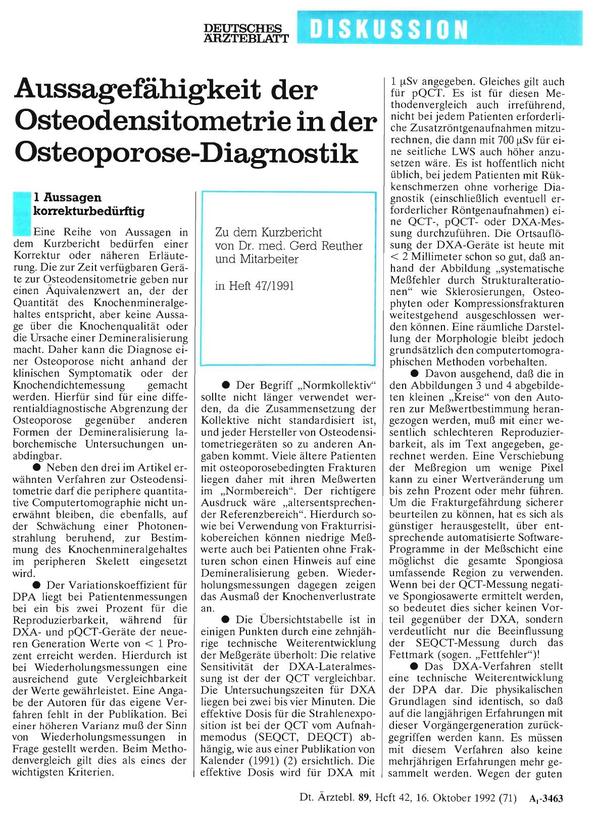 Vorschauseite 1: Aussagefähigkeit der Osteodensitometrie in der Osteoporose-Diagnostik: 1 Aussagen korrekturbedürftig