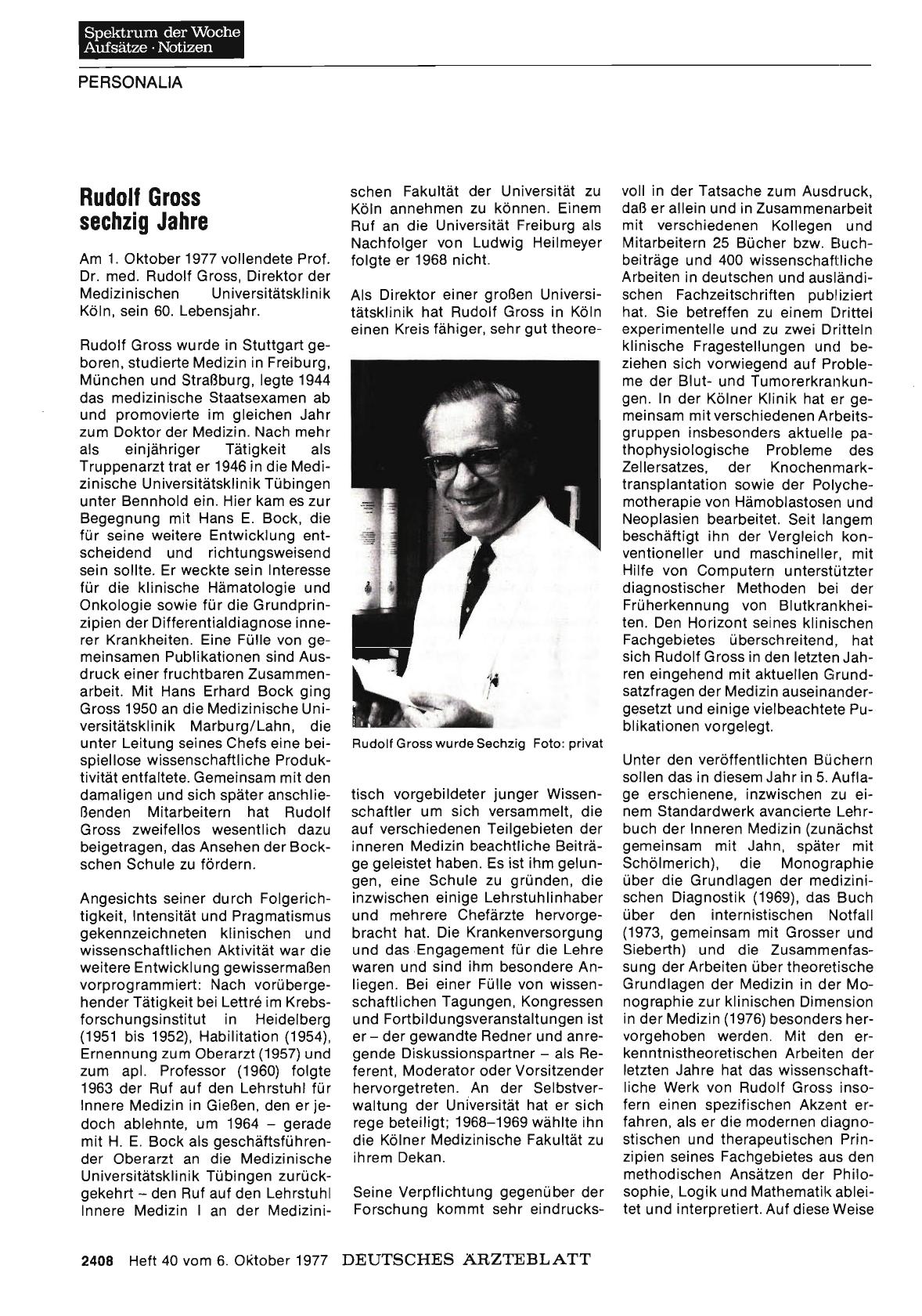 Vorschauseite 1: Rudolf Gross sechzig Jahre