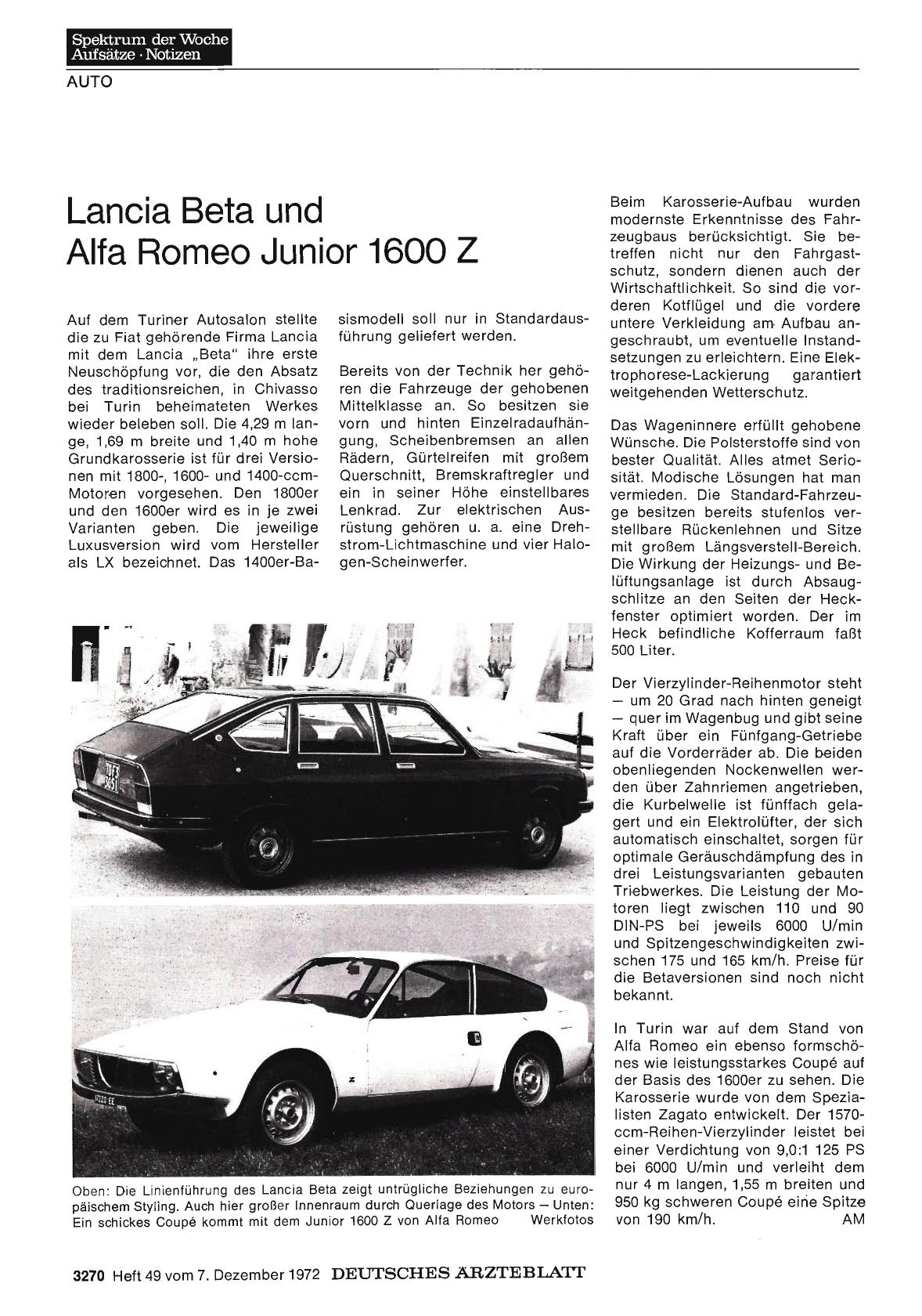 Vorschauseite 1: Lancia Beta und Alfa Romeo Junior 1600 Z