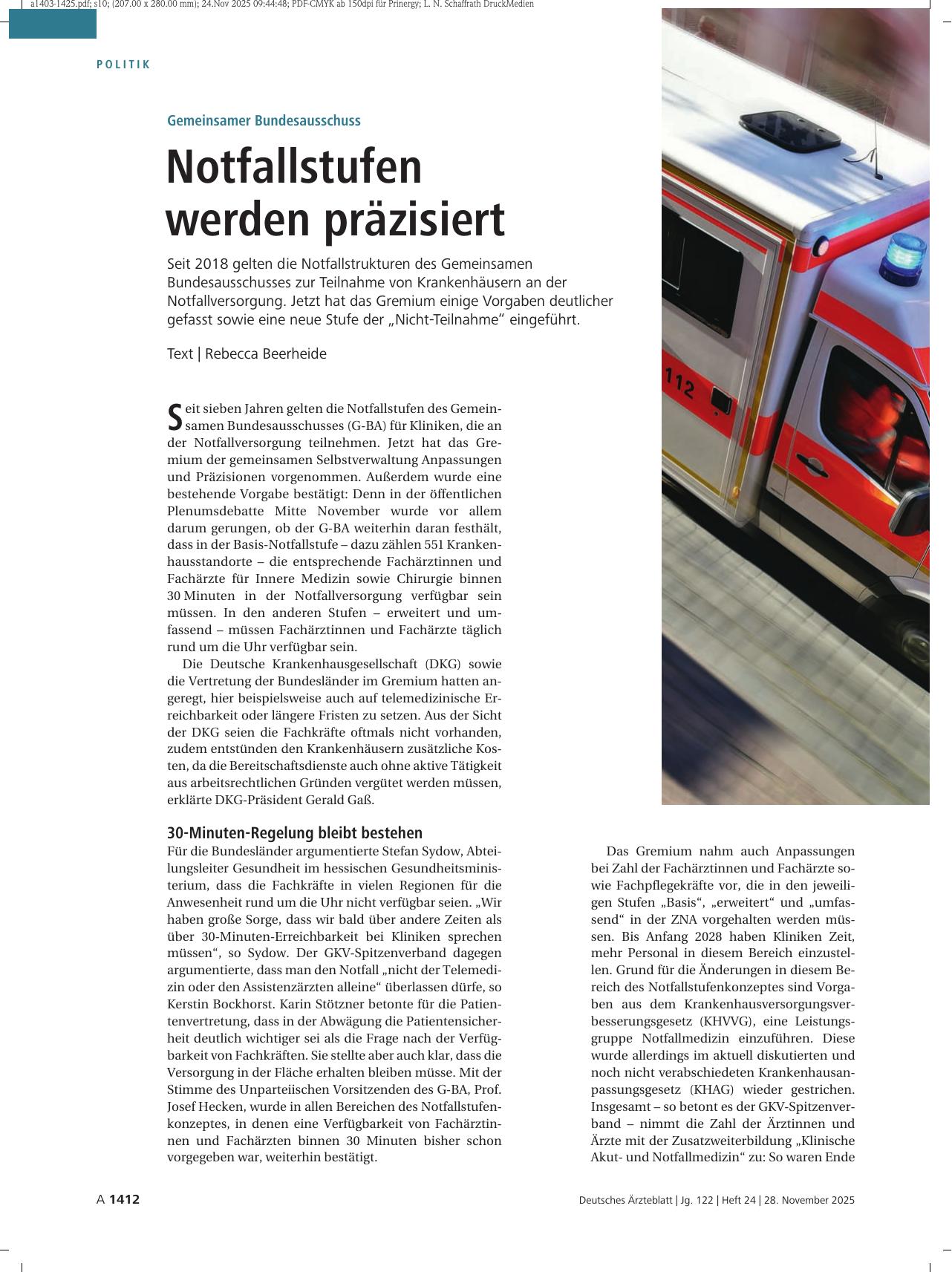 Vorschauseite 1: Gemeinsamer Bundesausschuss: Notfallstufen werden präzisiert