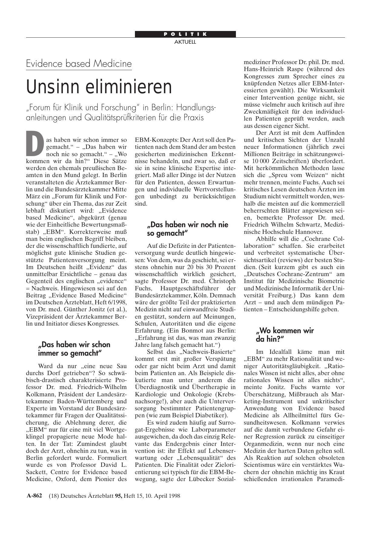 Vorschauseite 1: Evidence based Medicine: Unsinn eliminieren
